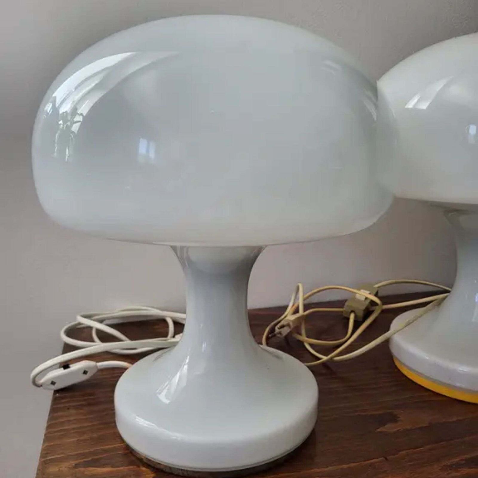 Pair Of White “Mushroom” Table Lamps For Jihlava, Czechoslovakia, 1970s photo furniture