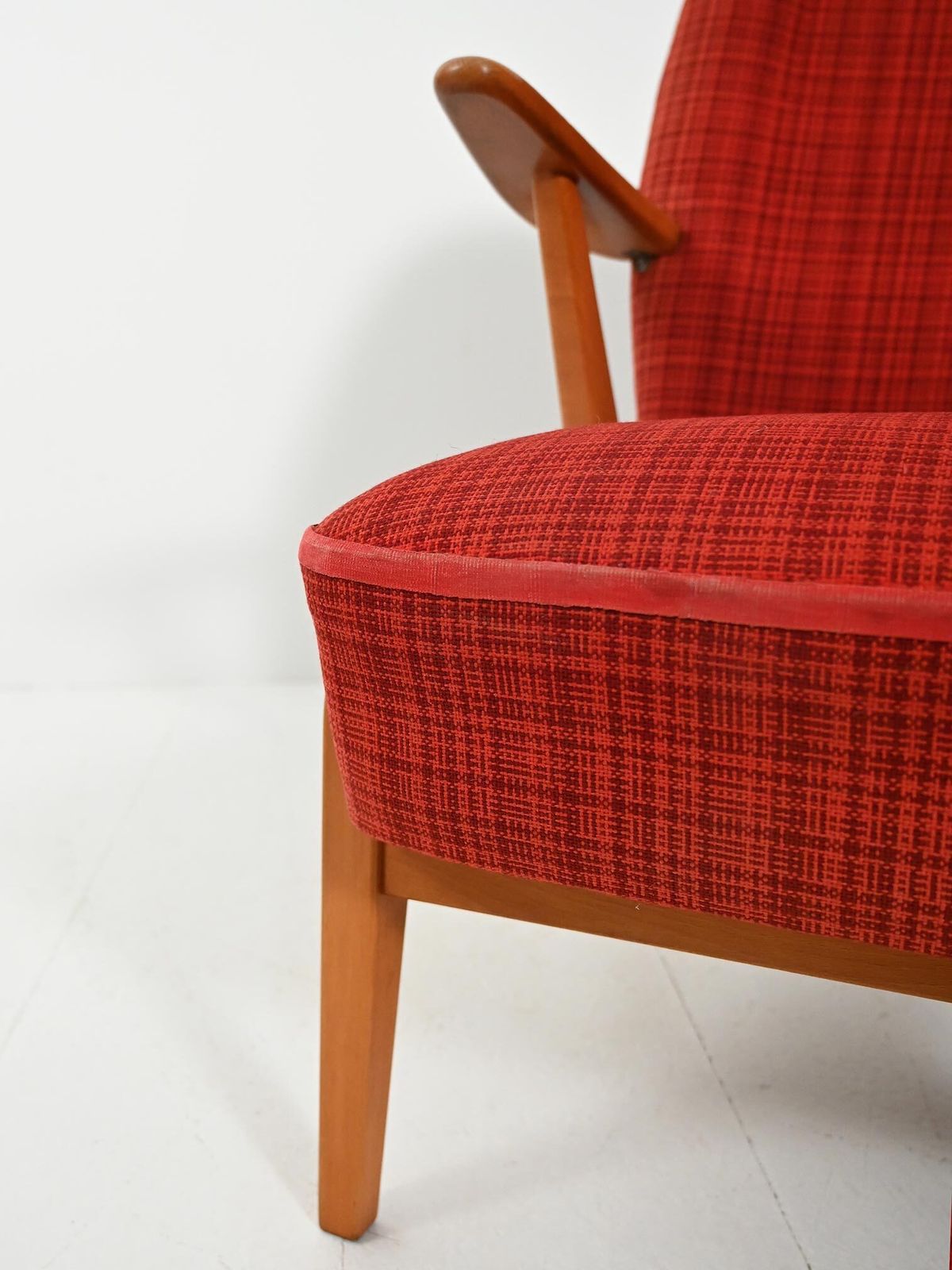 Scandinavian Armchair From The 1950s With Red Wool Upholstery photo vinterior