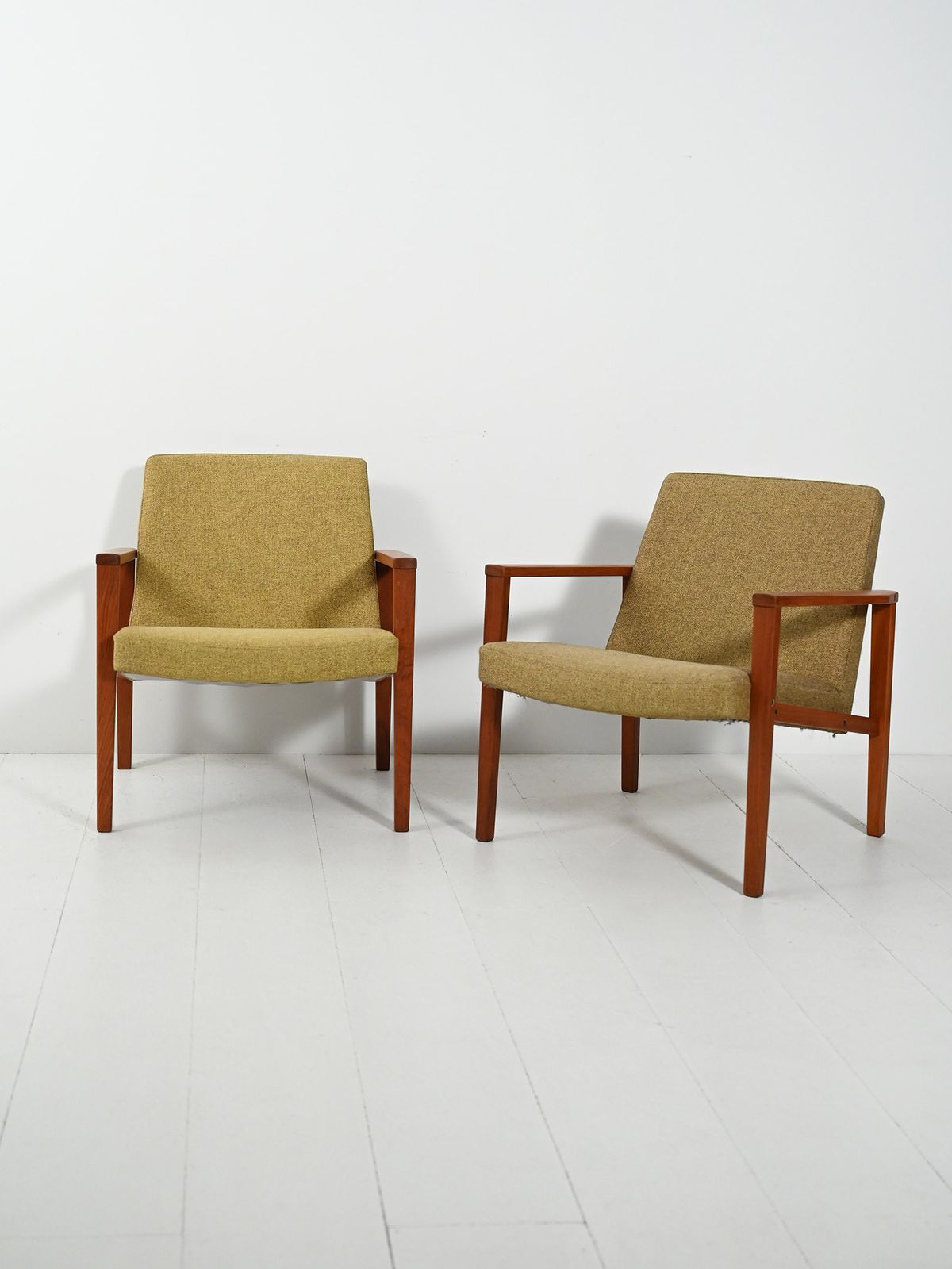Pair Of Danish Teak Armchairs With Green Upholstery photo furniture