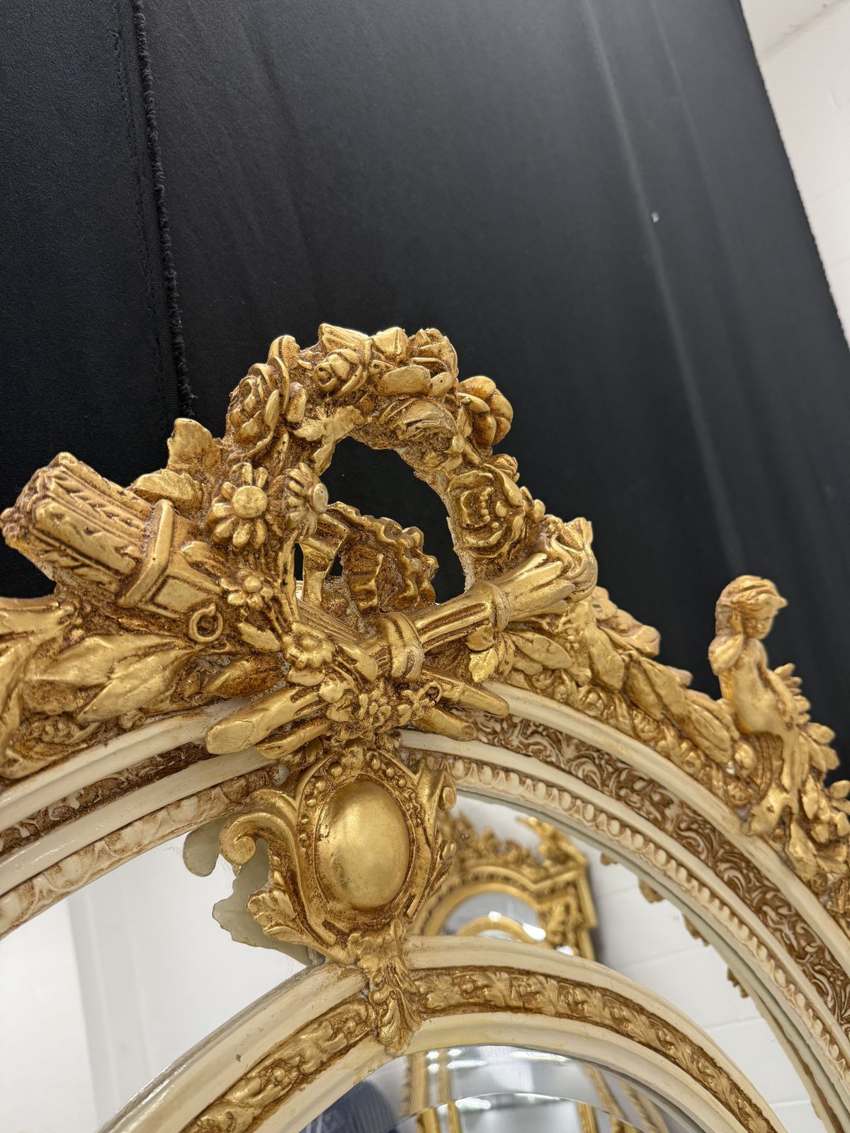 Antique Style French Regency Empire Rocco Ornate Mirror  Gold Cream 7ft photo vinterior