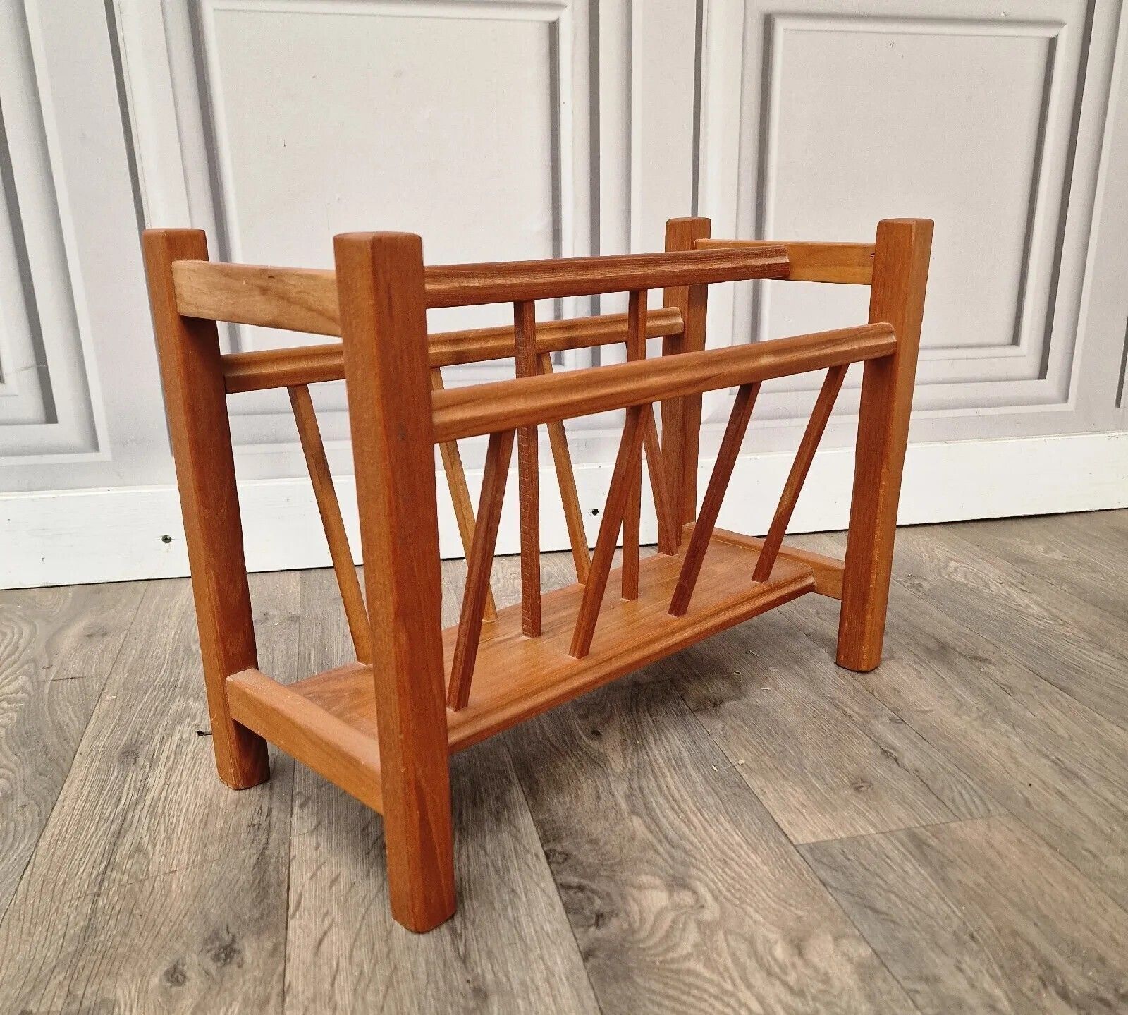 Vintage Teak Magazine Rack Danish Inspired Scandi Mid Century Modern