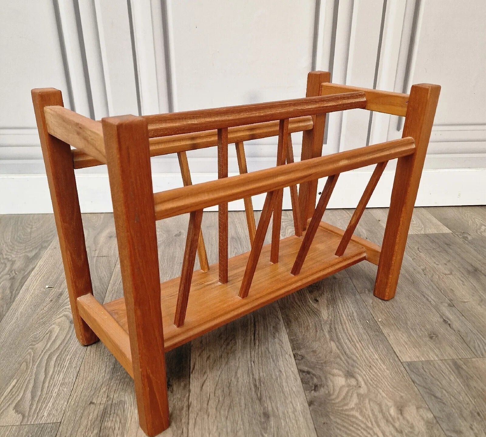 Vintage Teak Magazine Rack Danish Inspired Scandi Mid Century Modern photo 108.0