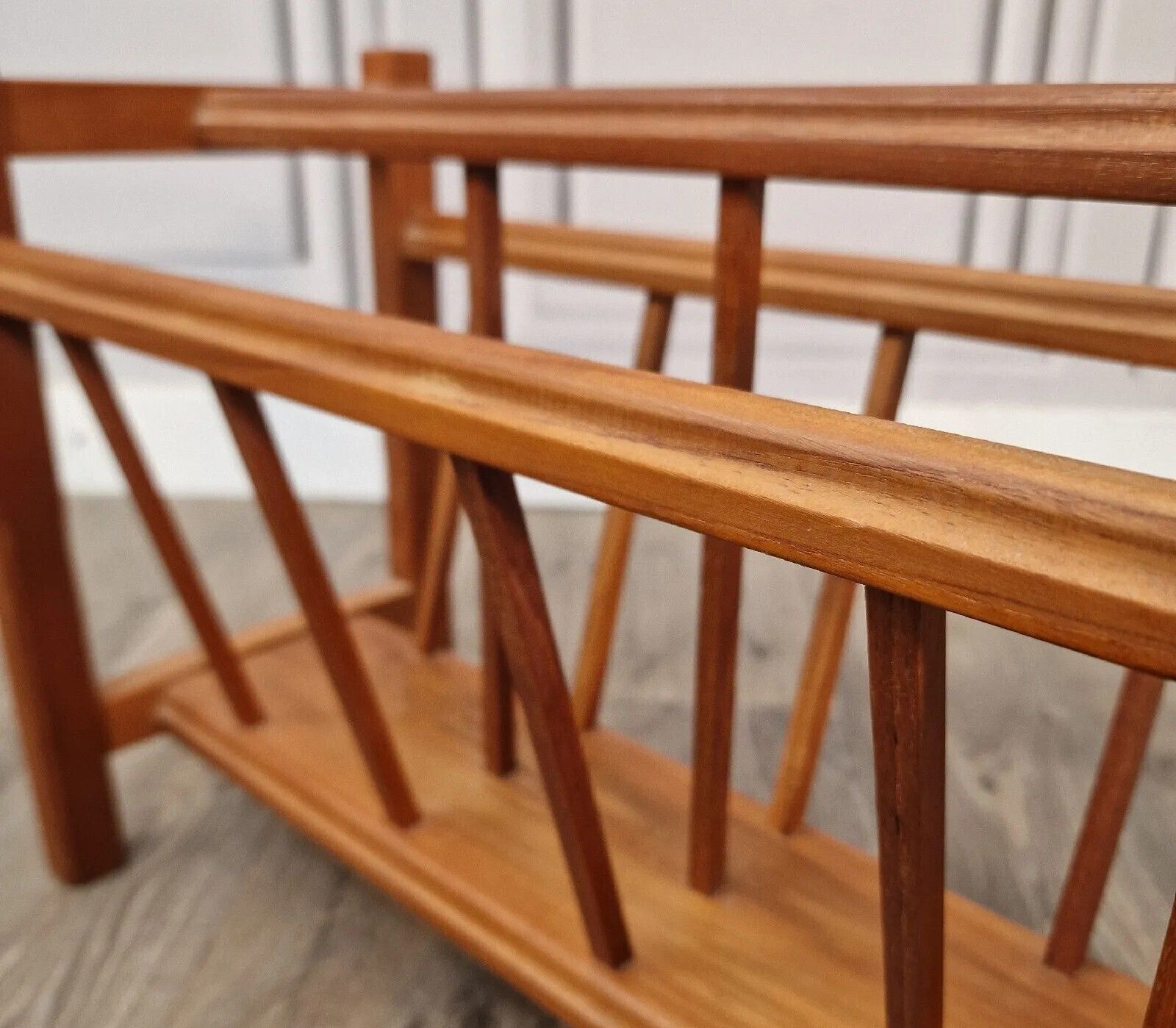 photo furniture Vintage Teak Magazine Rack Danish Inspired Scandi Mid Century Modern