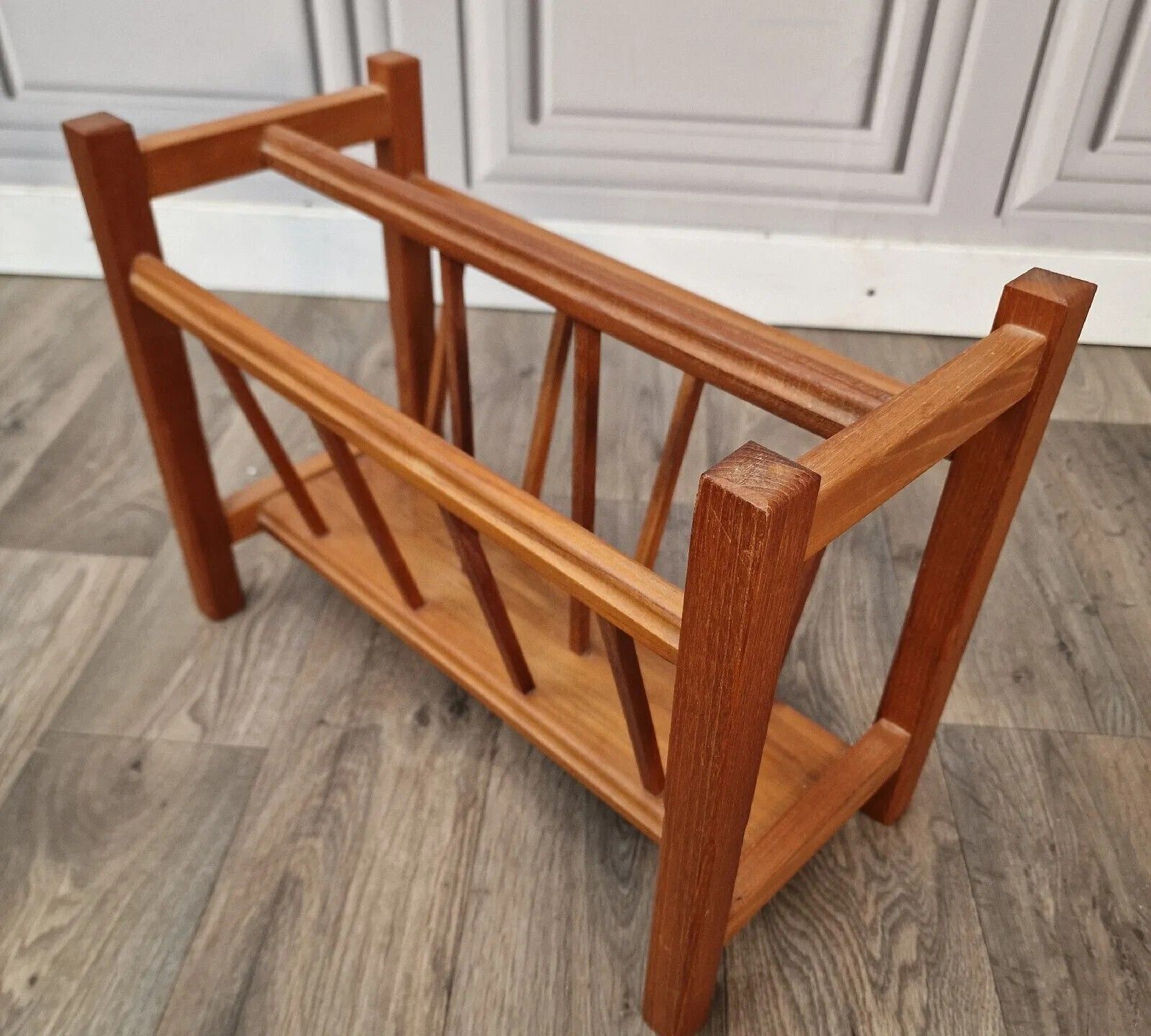 Home Decor Vintage Teak Magazine Rack Danish Inspired Scandi Mid Century Modern photo