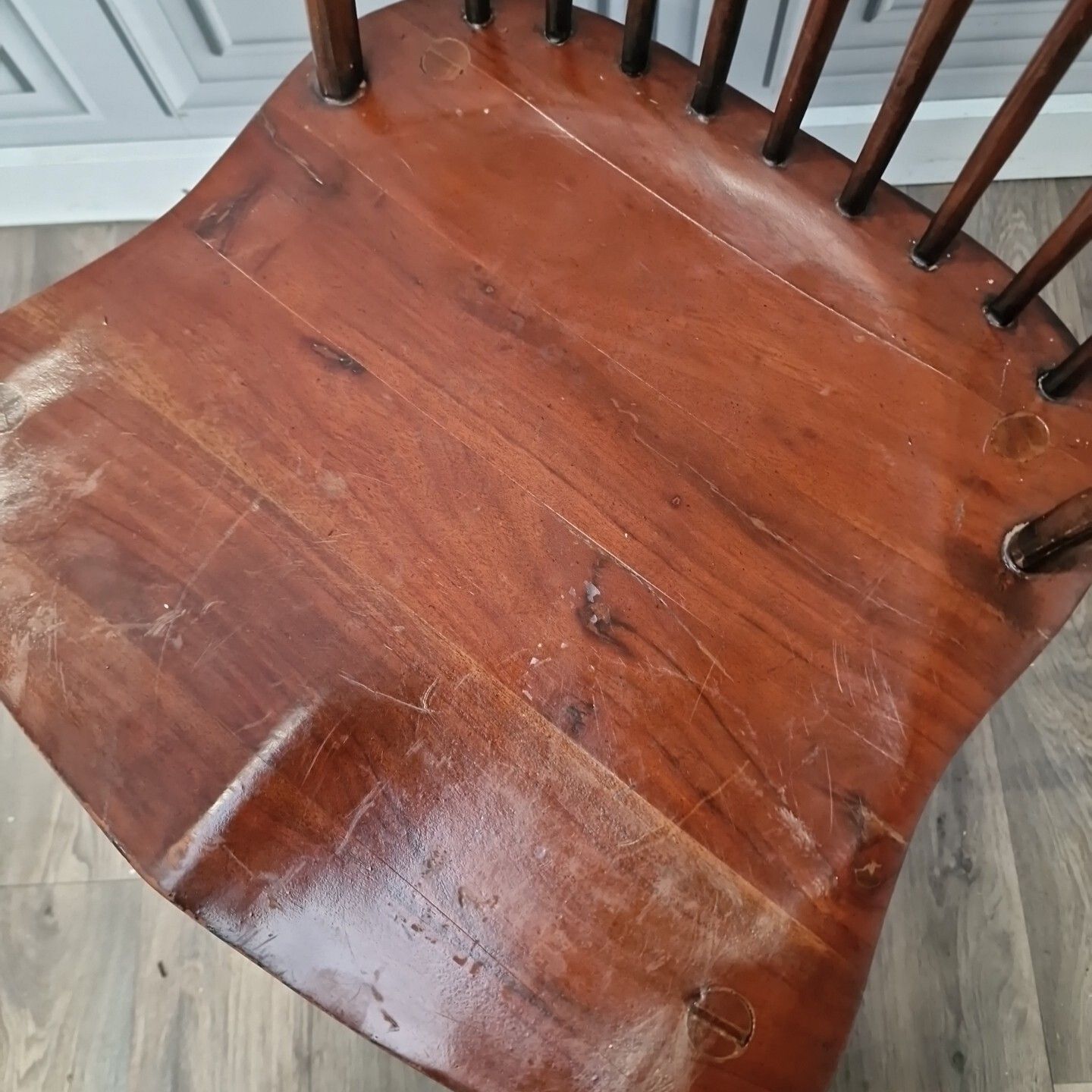 photo for sale Antique Windsor Chair Turned Spindle Crinoline Stretcher Stick Hoop Back