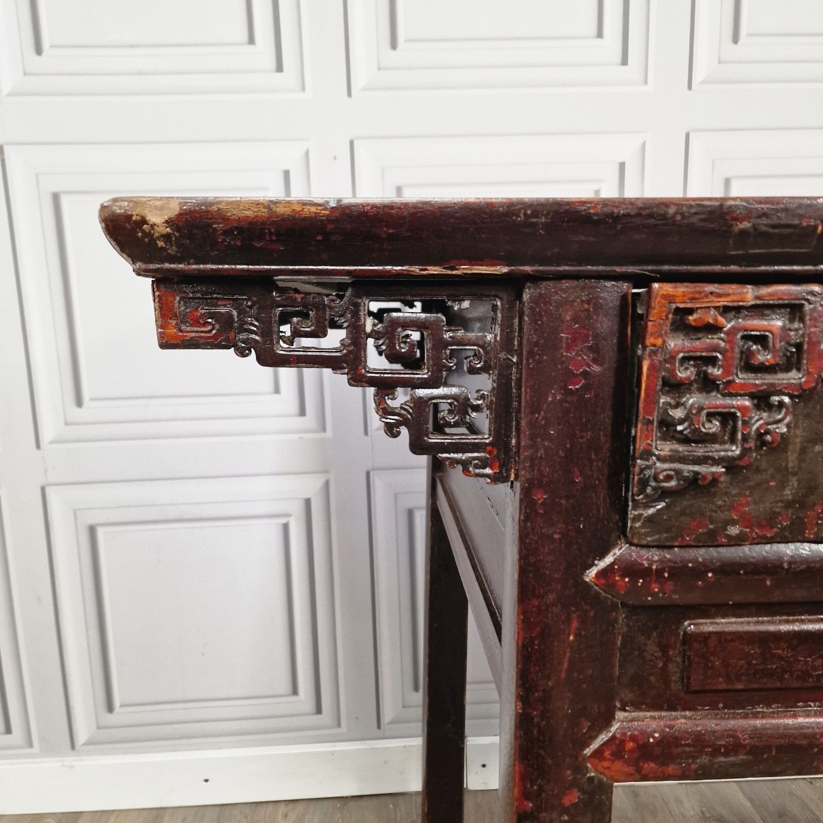 Oriental Antique Altar Table 19th Century Solid Wooden Chinese  Bench Carved photo for sale