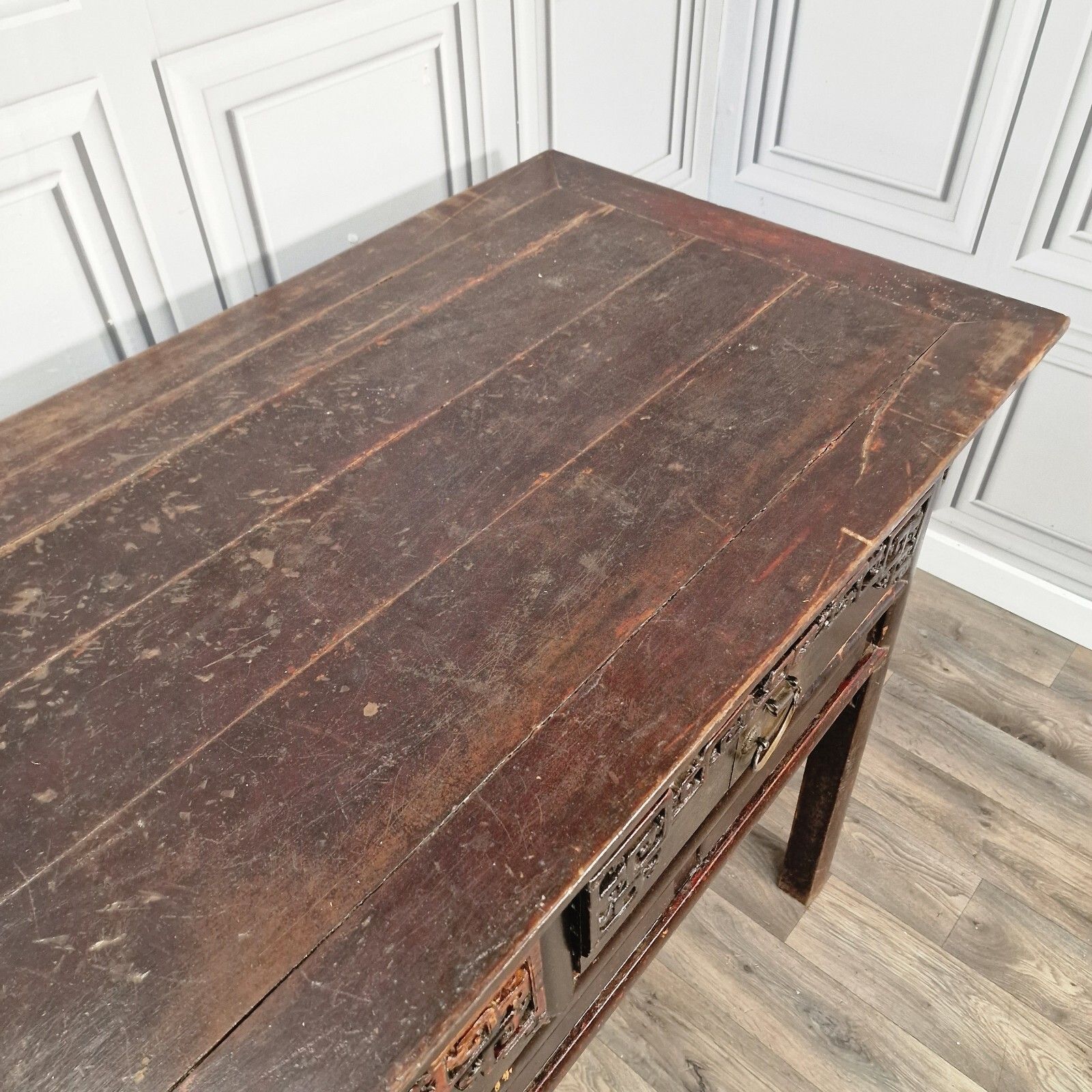 photo for sale Oriental Antique Altar Table 19th Century Solid Wooden Chinese  Bench Carved