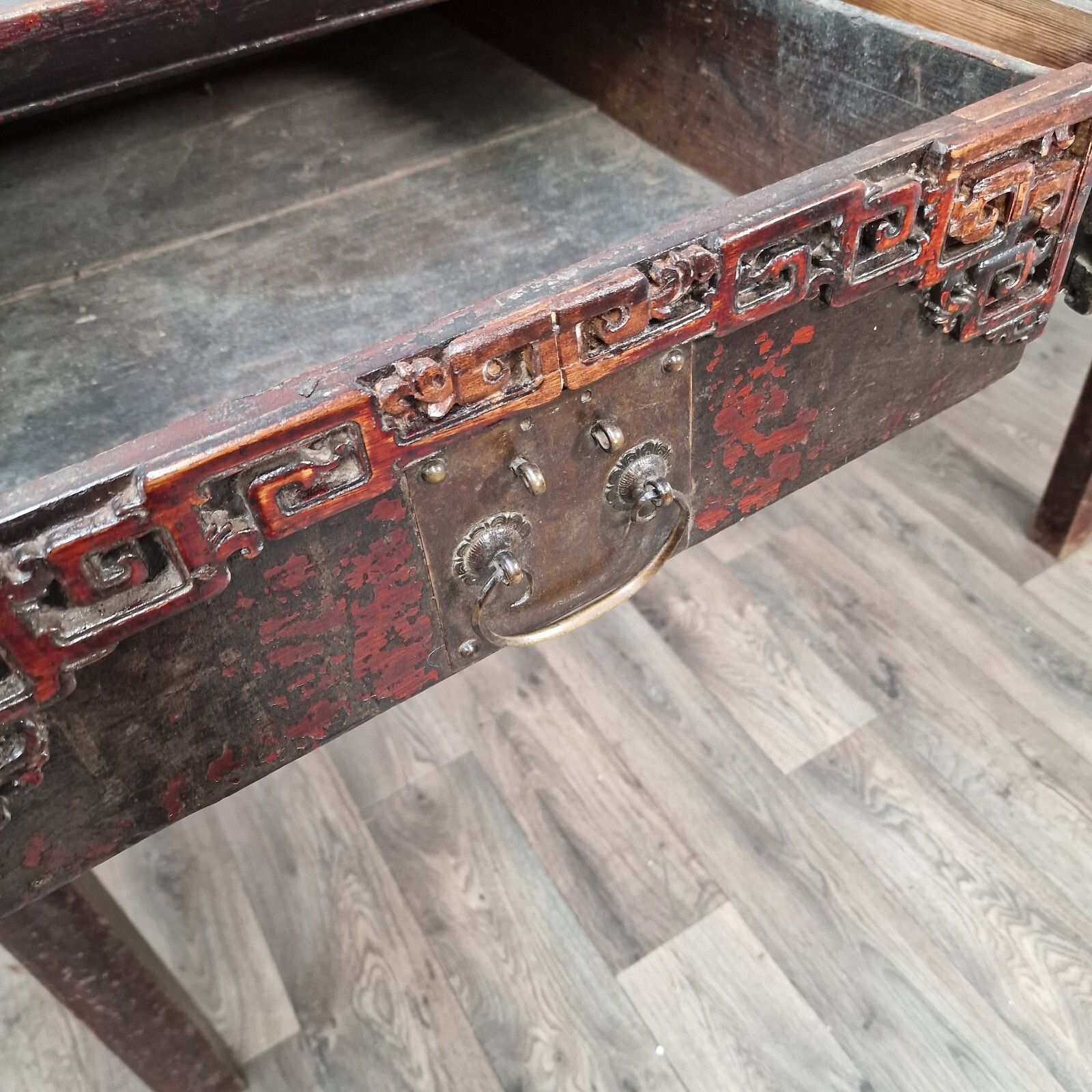450.0 Oriental Antique Altar Table 19th Century Solid Wooden Chinese  Bench Carved photo