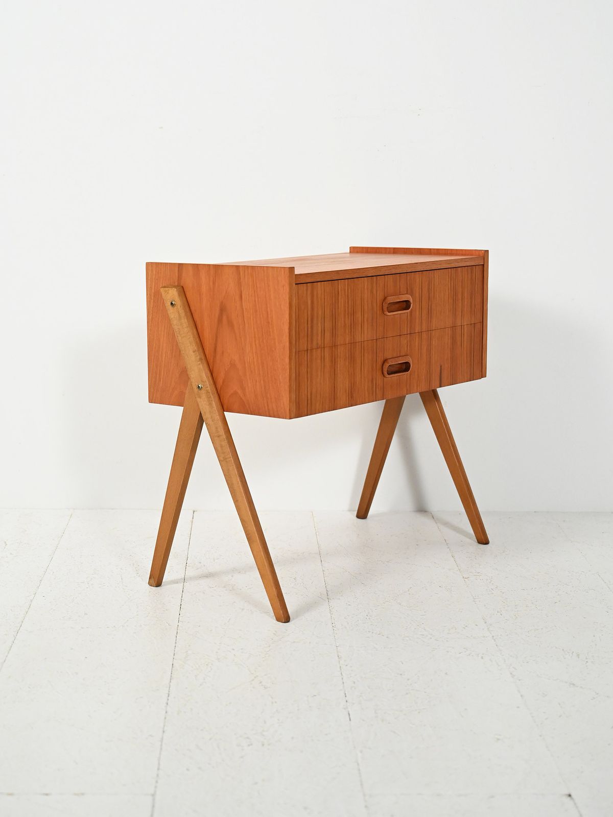 Scandinavian Teak Bedside Table With Two Drawers, 1960s photo for sale