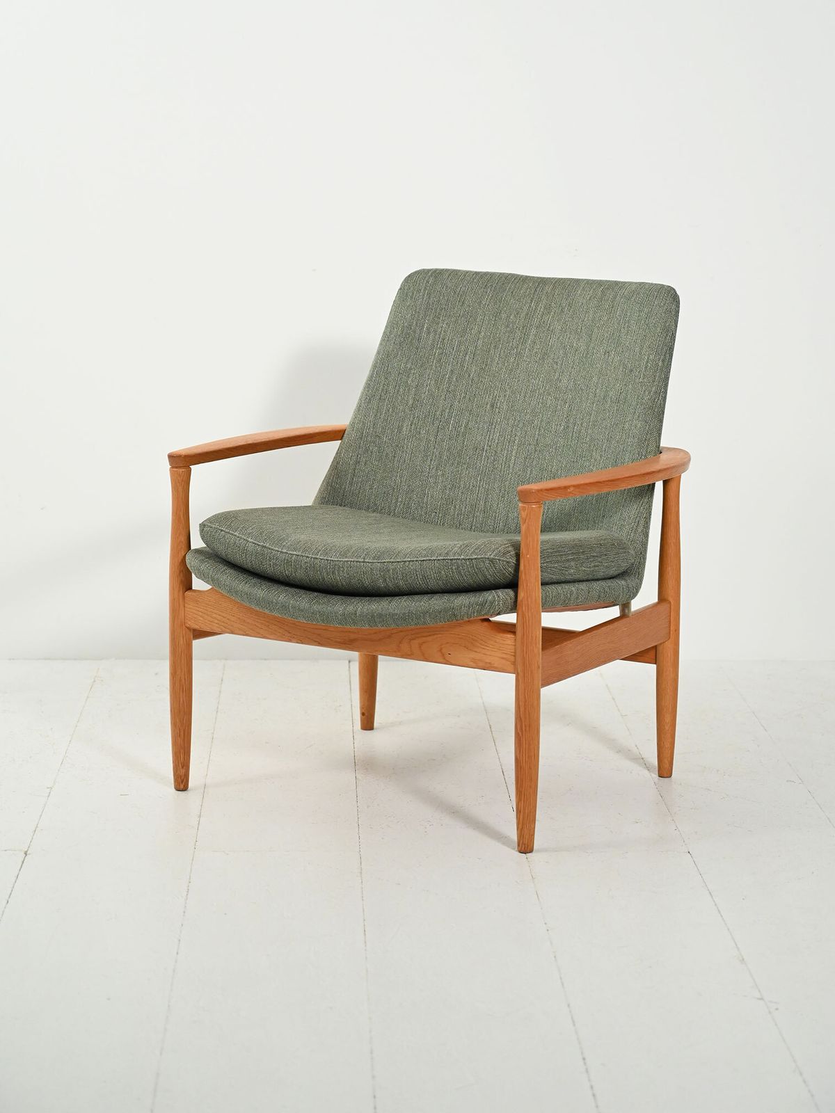 Scandinavian Armchair In Oak And Sage Green Wool