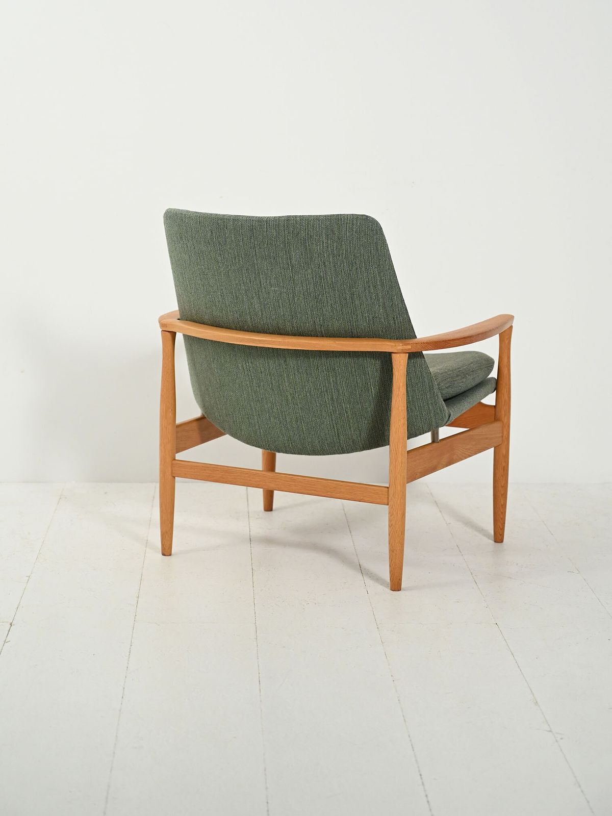Scandinavian Armchair In Oak And Sage Green Wool photo for sale
