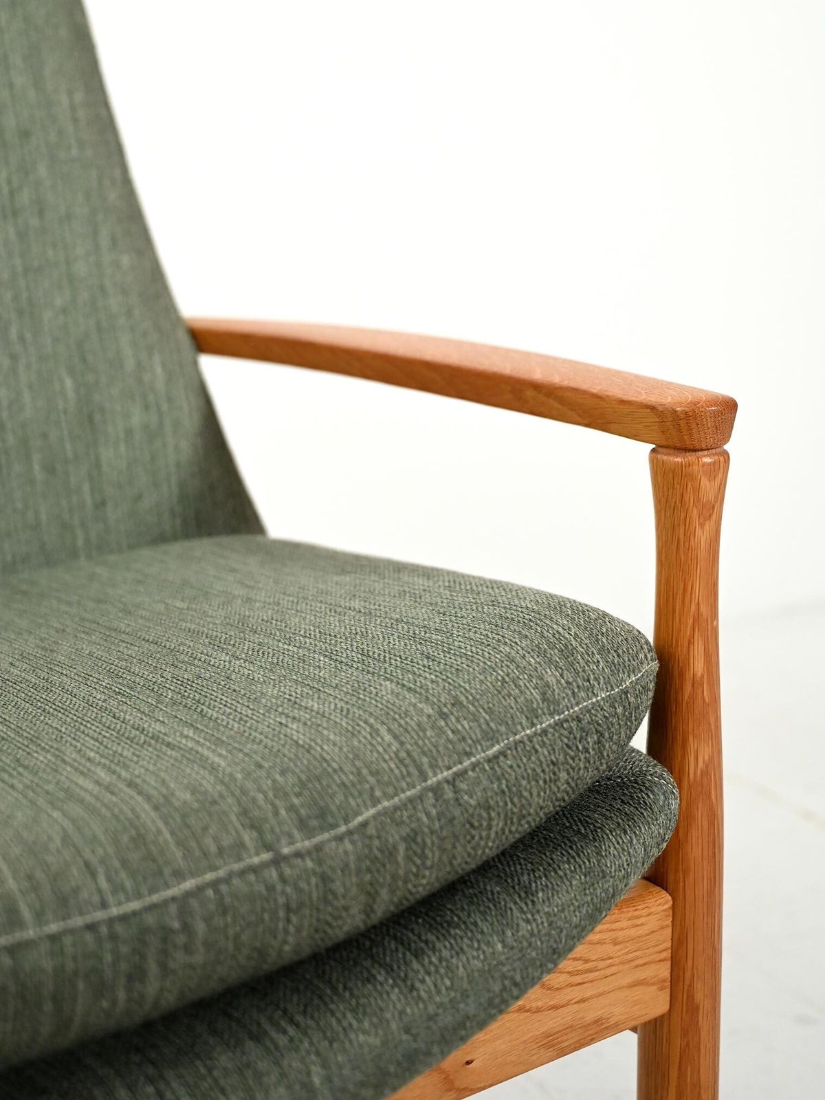 Scandinavian Armchair In Oak And Sage Green Wool photo vintage