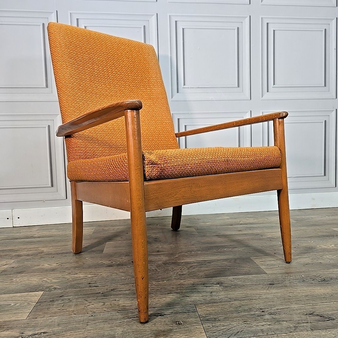 Vintage Armchair Mid Century Modern Teak Upholstered Fireside Chair Danish