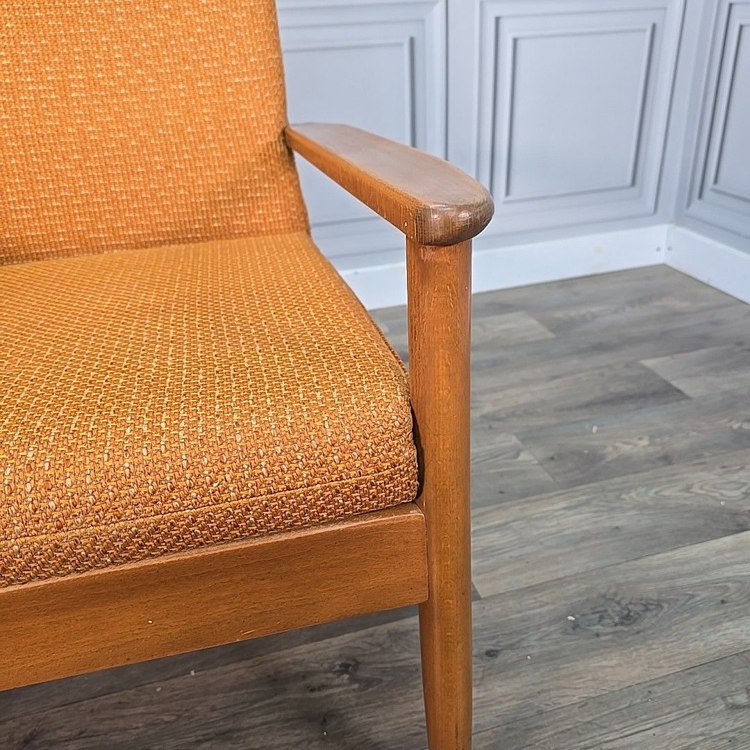 Vintage Armchair Mid Century Modern Teak Upholstered Fireside Chair Danish photo buy