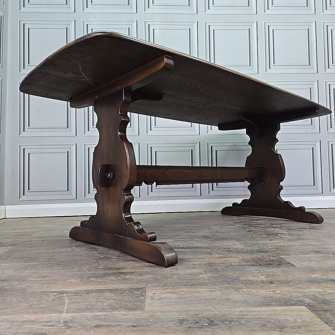 Ercol Refectory Dining Table 6ft Solid Elm Top & Beech Base – Farmhouse photo furniture