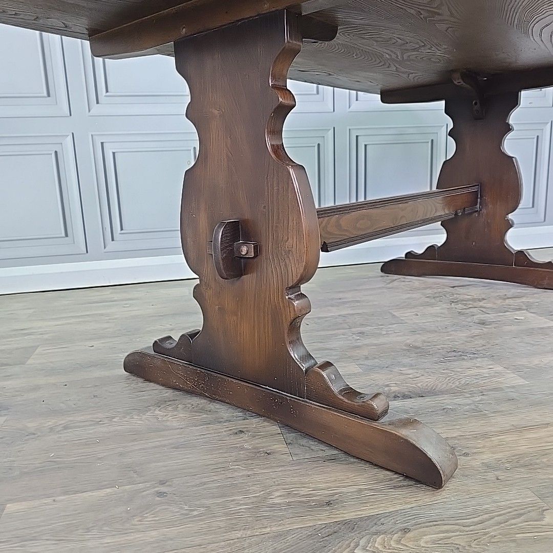 Ercol Refectory Dining Table 6ft Solid Elm Top & Beech Base – Farmhouse photo for sale