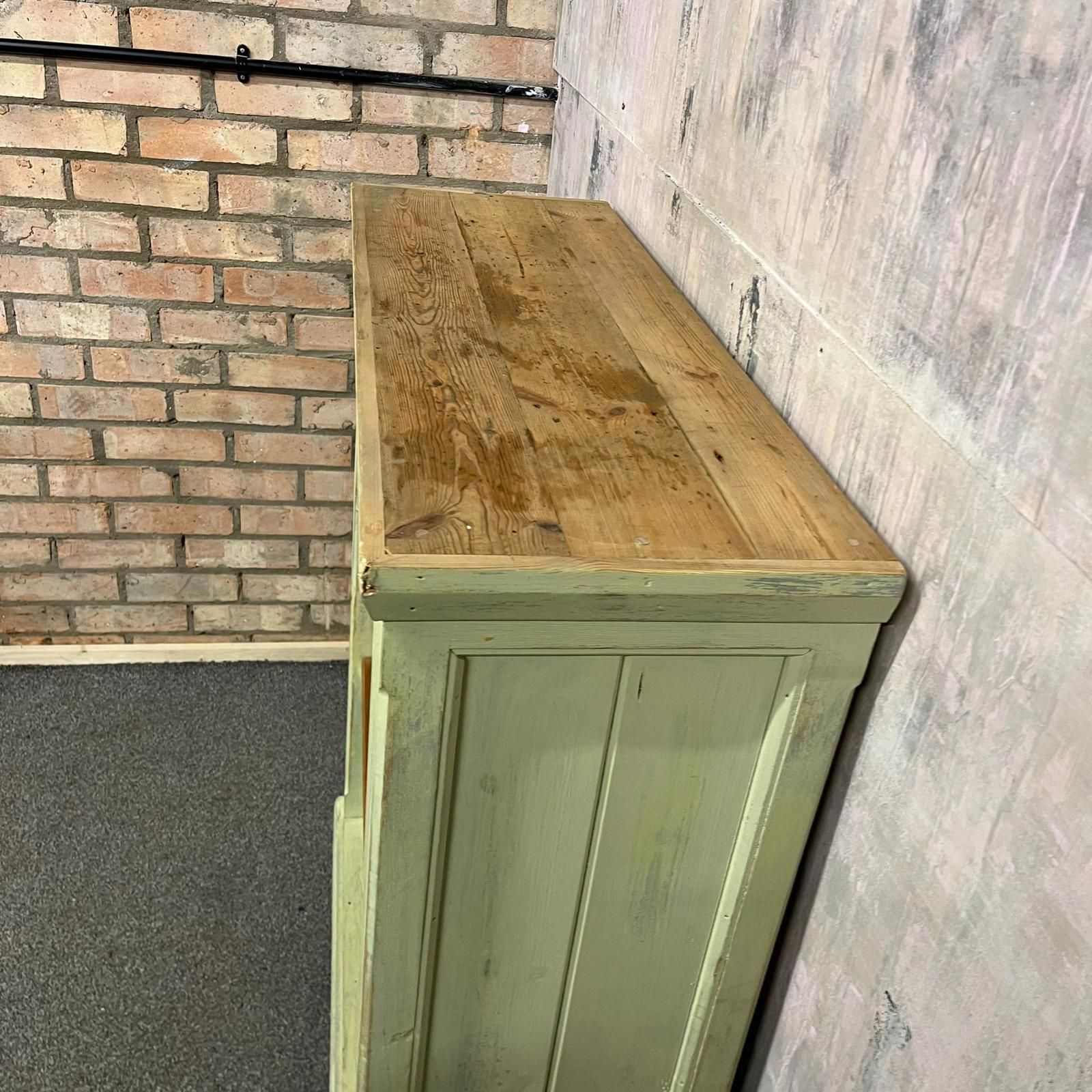 Rustic Pine Bookcase 2 Shelves Painted Green Distressed Shabby Chic Ball Feet photo vinterior