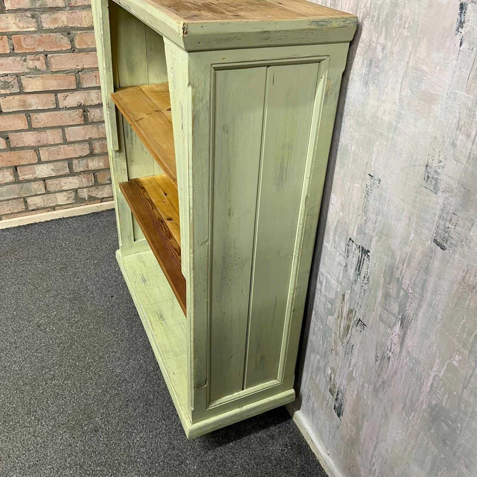 Rustic Pine Bookcase 2 Shelves Painted Green Distressed Shabby Chic Ball Feet photo buy