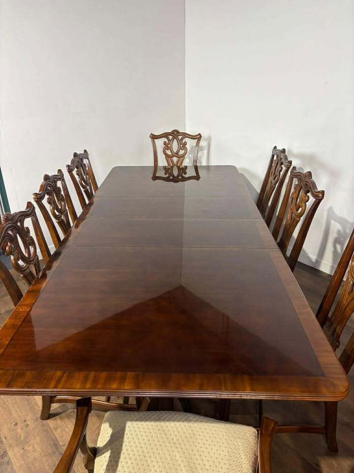 Reproduction Mahogany Twin Pedestal Dining Suite photo for sale