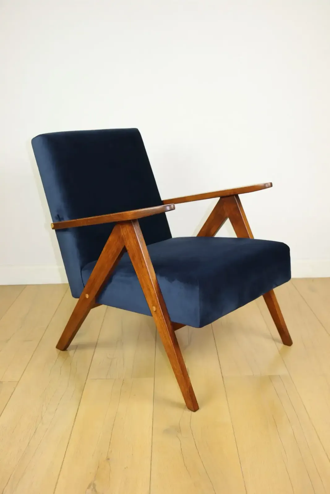 Classic Armchair Var B 310 1960s Vintage Navy Blue Velvet   Dark Wood photo furniture