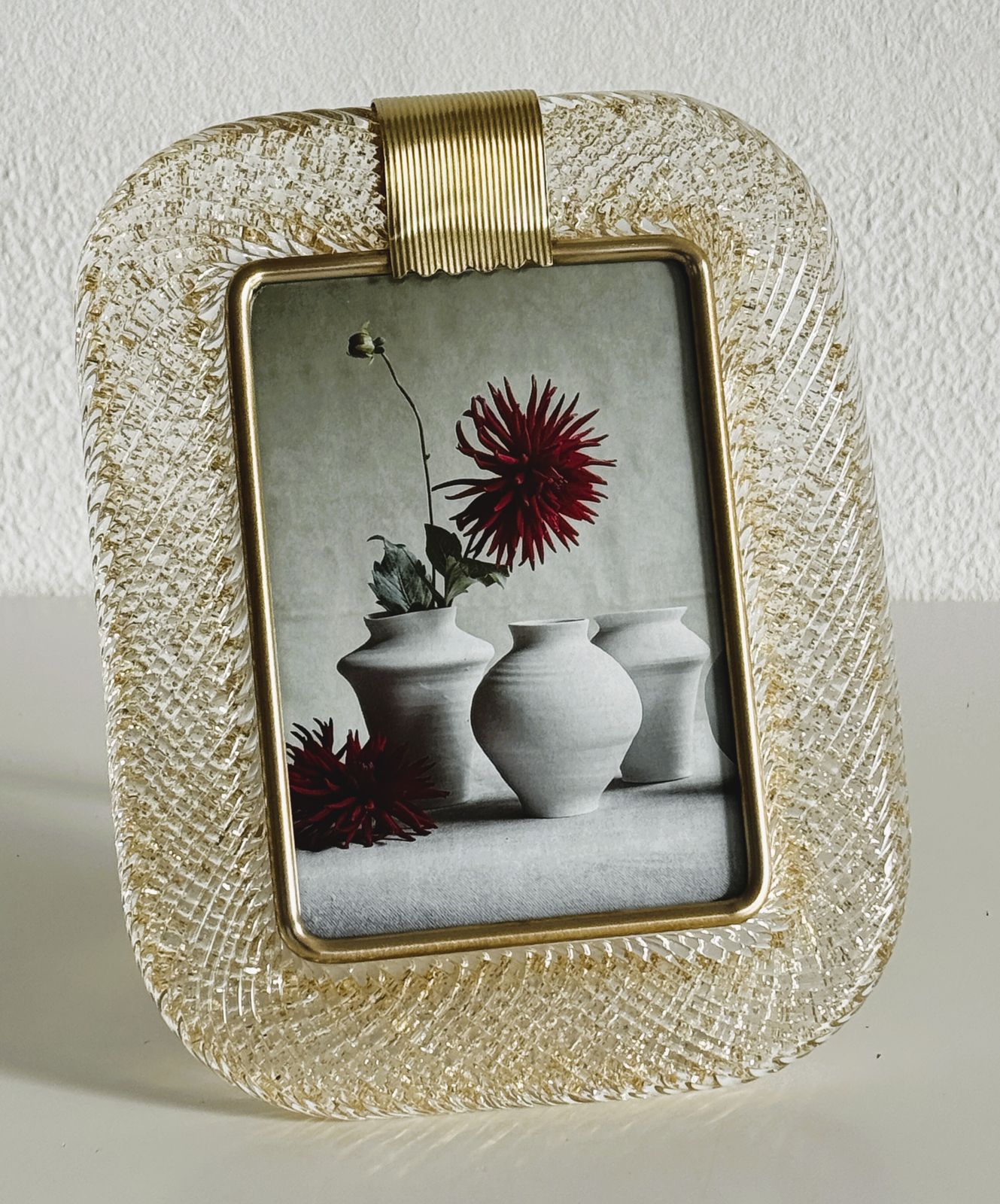 Italian Murano Twist Glass Picture Frame In Golden Color Glitter