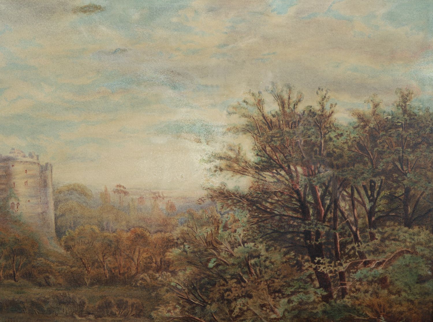 Home Decor Large Antique English Watercolour Painting Picture Of A Castle & River Landscape Scene By David Cox Jnr. (Circa 1840) photo