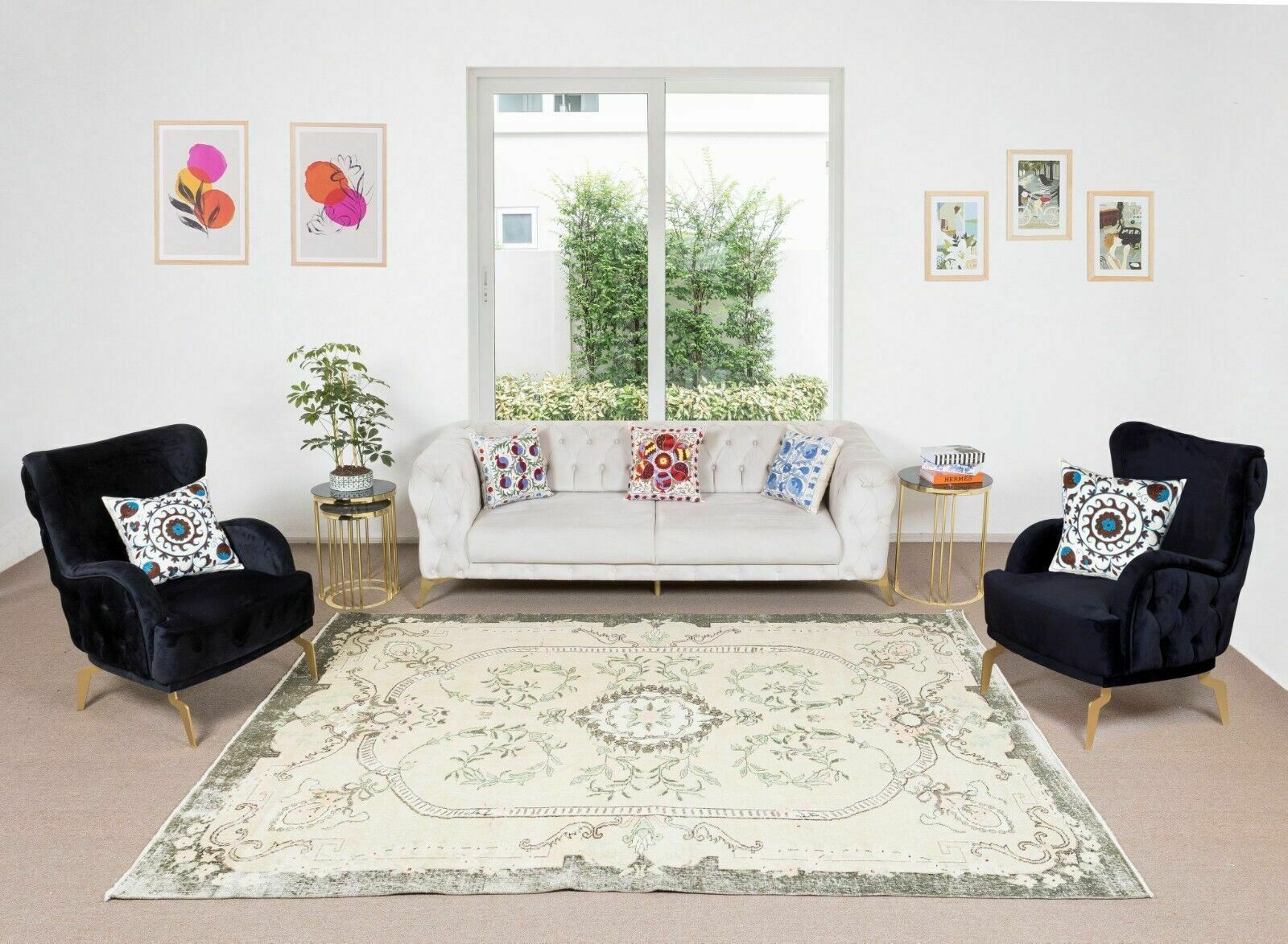 7x10 Ft Hand Knotted Vintage Turkish Oushak Wool Area Rug With Medallion Design photo furniture