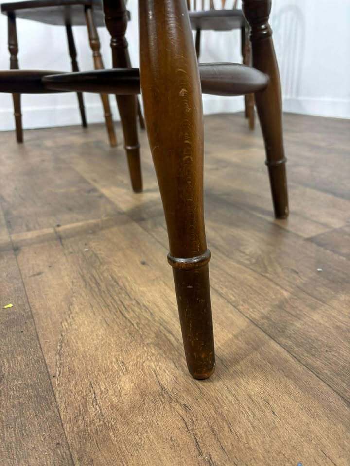 Vintage Set Of Four Dark Oak Wheel Back Chairs photo vinterior