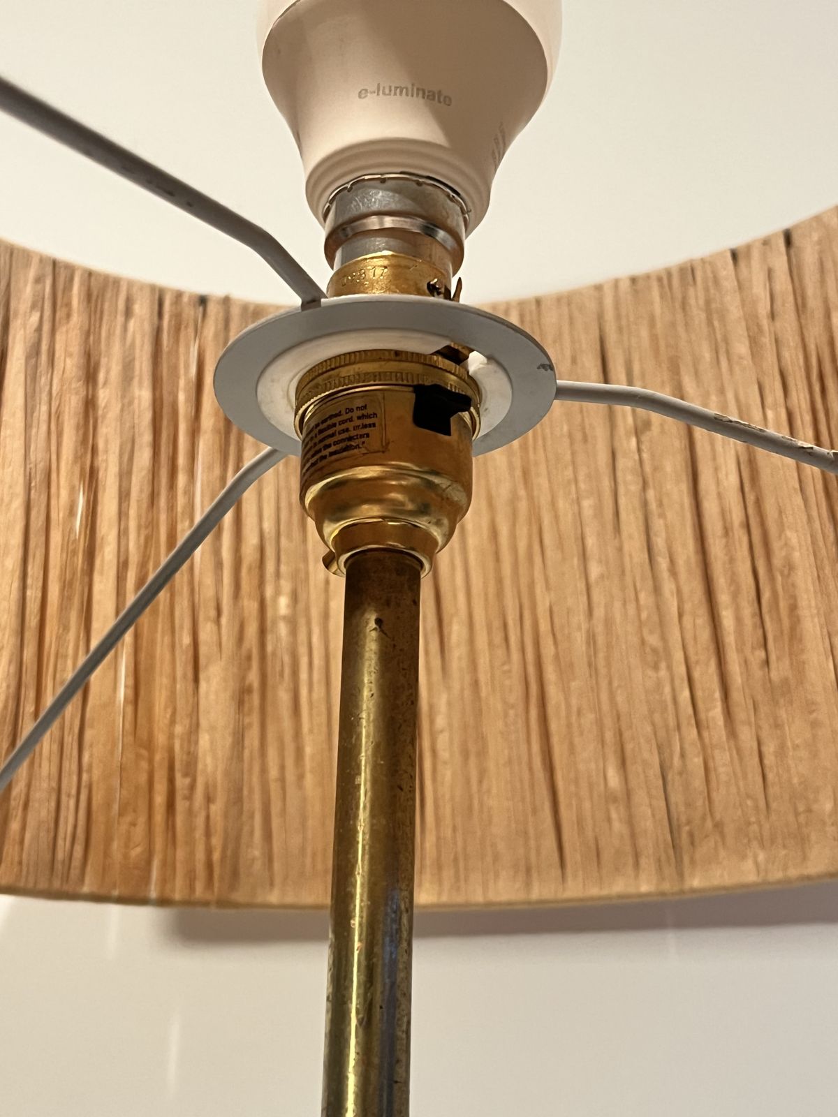 Mid Century Teak Brass Standard Floor Lamp With Shade photo vinterior