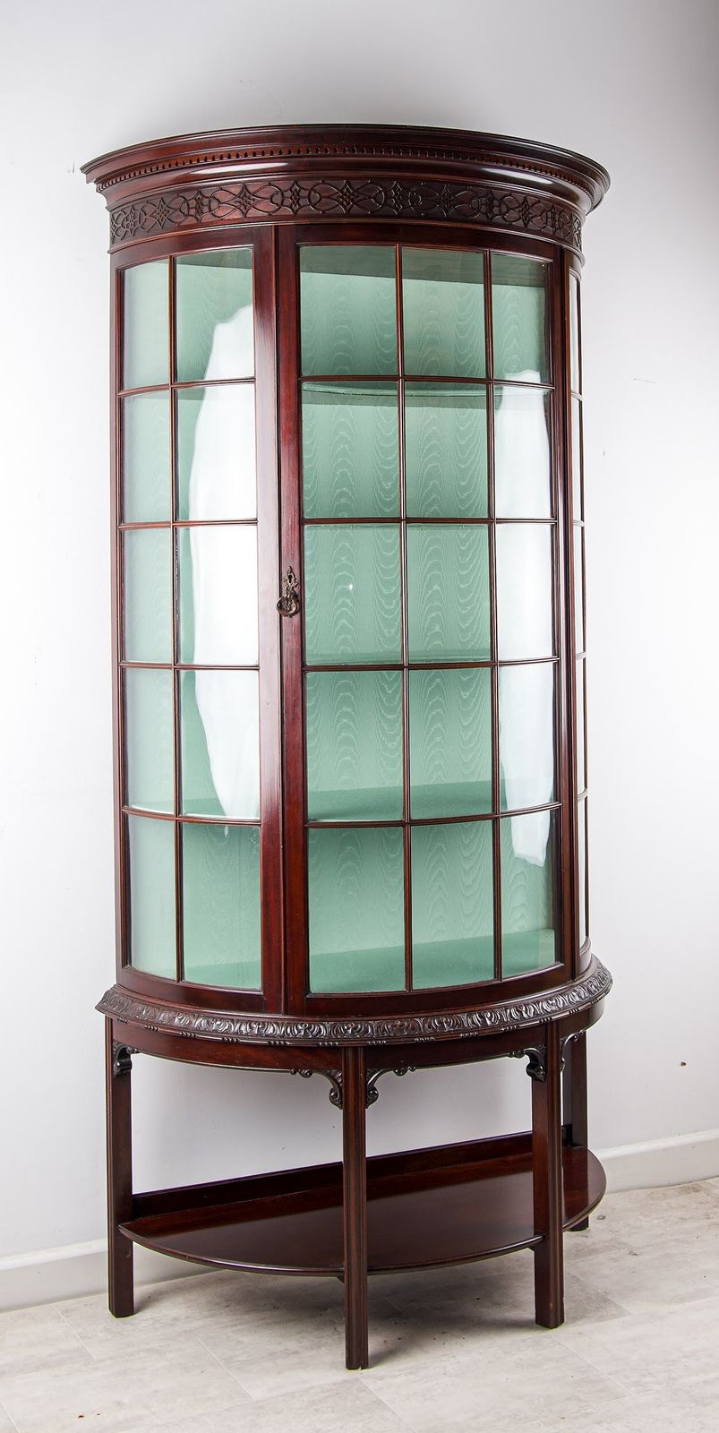 19th Century Mahogany Demi Lune Display Cabinet Chippendale Style photo furniture