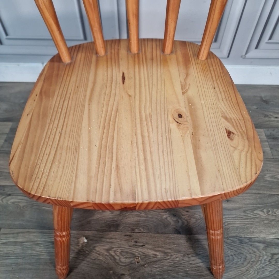 Vintage Pine Dining Chair Solid Wood Spindle Back Farmhouse Style Retro photo Furniture