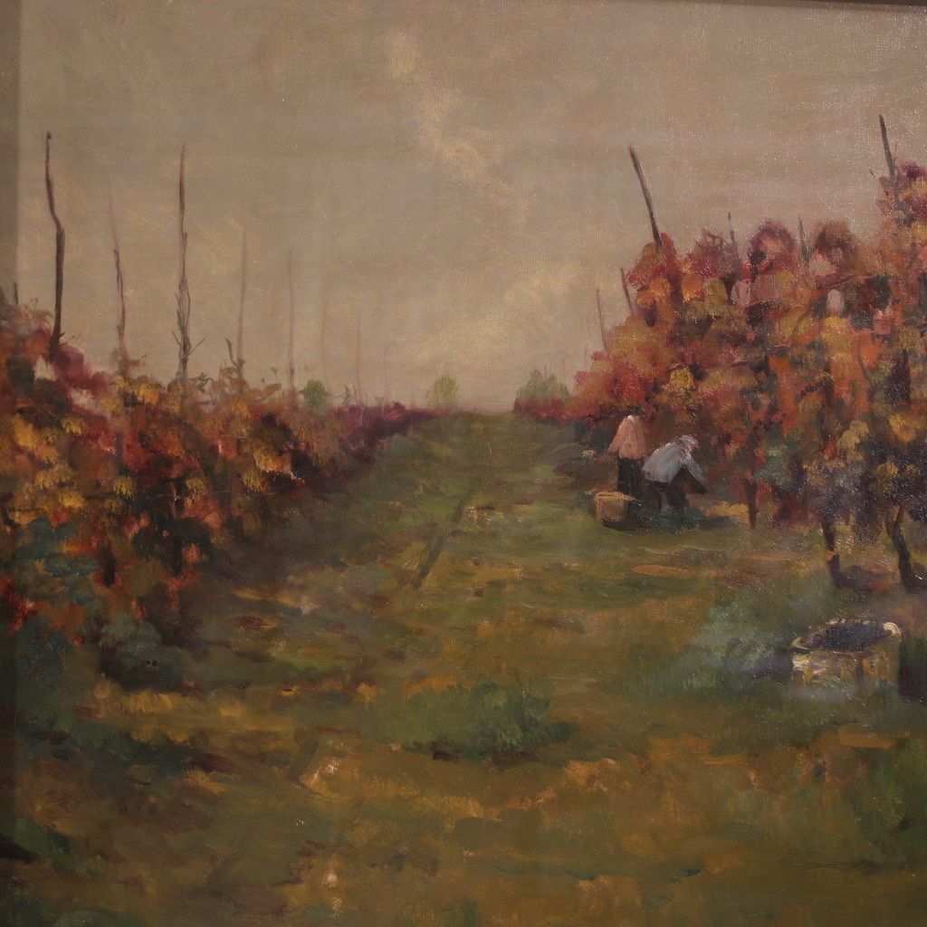 20th Century Italian Landscape Painting The Vineyard In Druento photo for sale