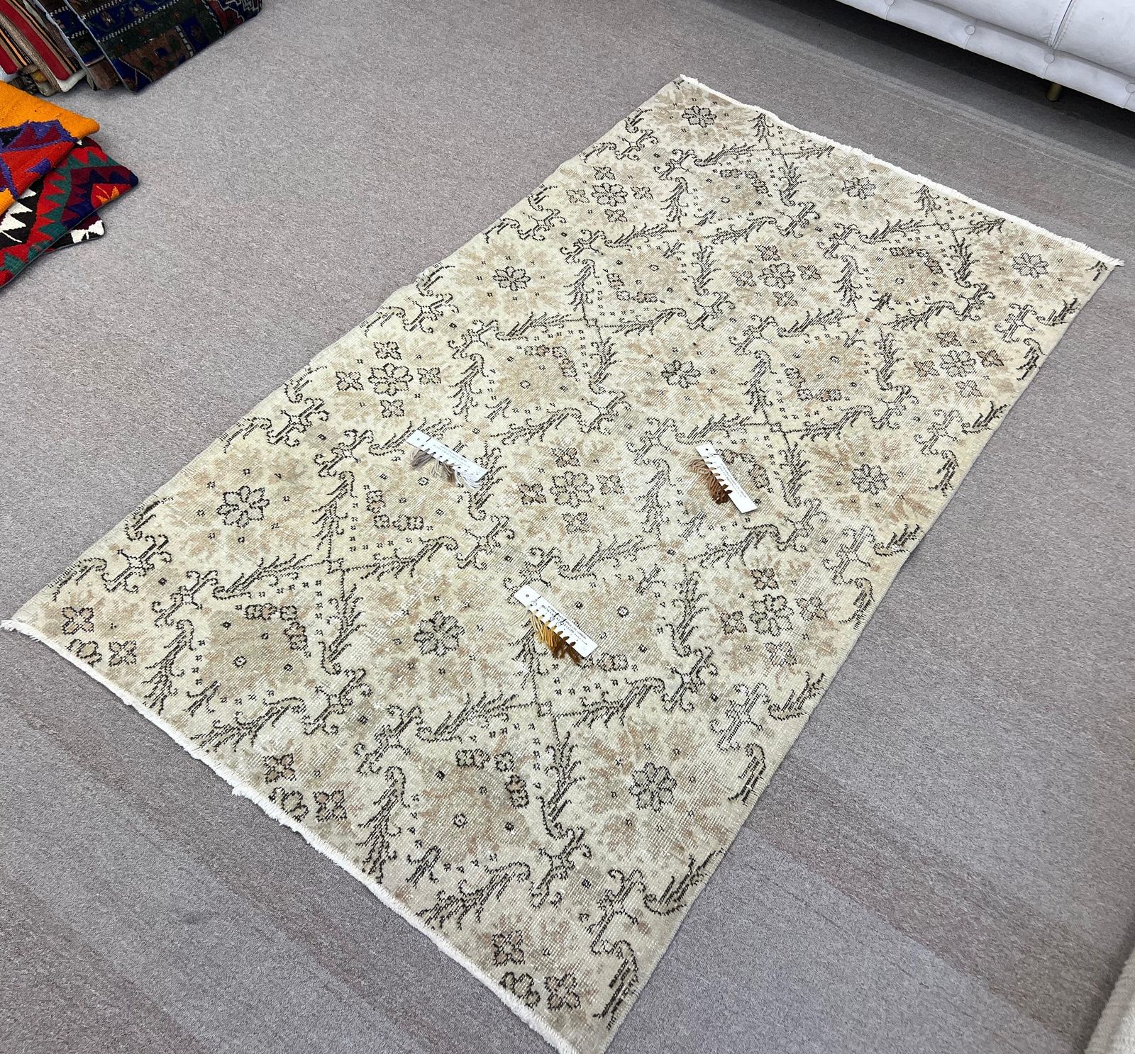 3.8x6.7 Ft Vintage Hand Knotted Turkish Wool Accent Rug With Floral Design. Y591 photo vinterior
