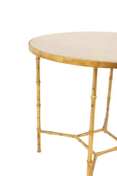 Pedestal Table With Bamboo Style Gold Metal Base And Gray Marble Top photo Furniture
