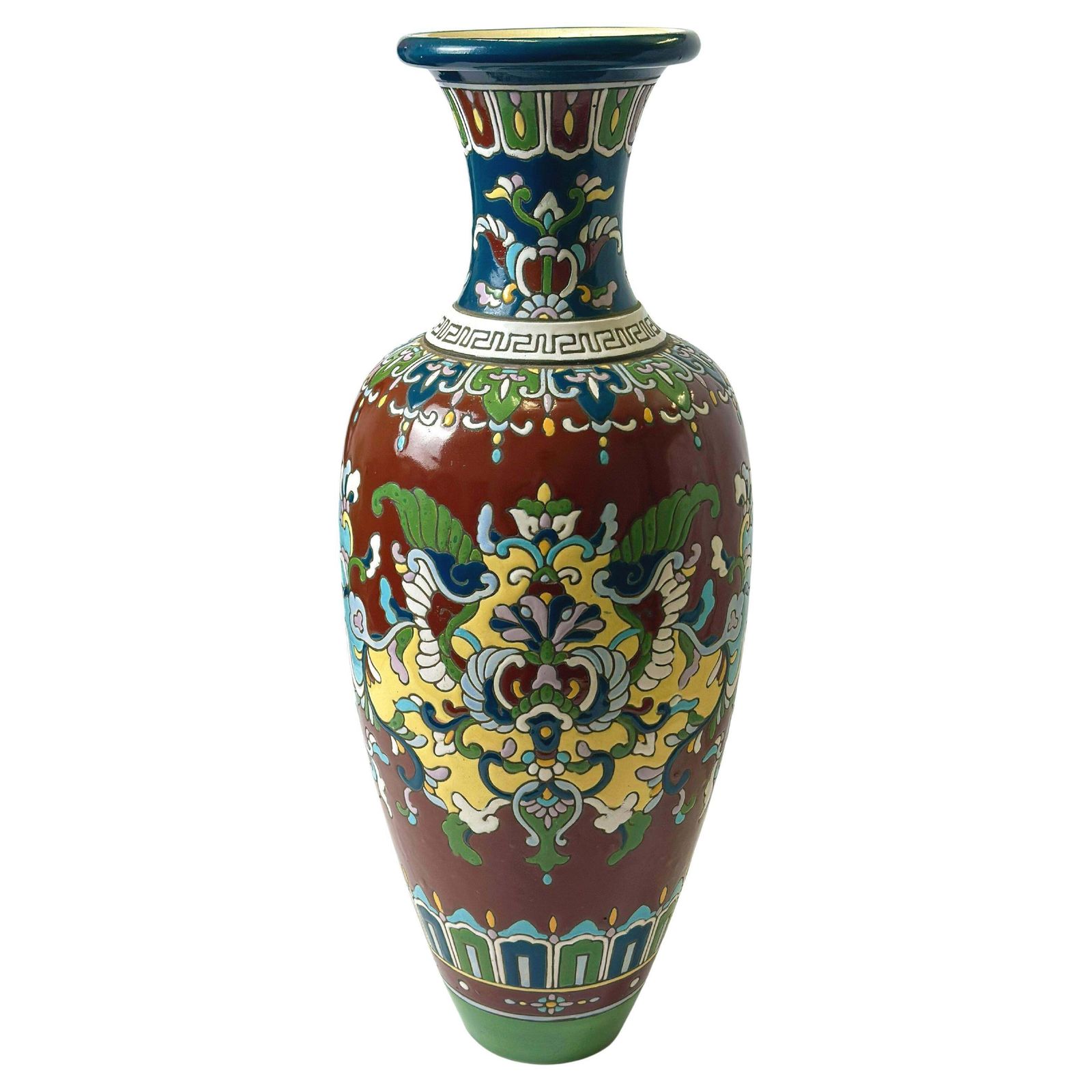 Art Nouveau Enamelled Faience Baluster Vase, French, Circa 1910, Longwy Region