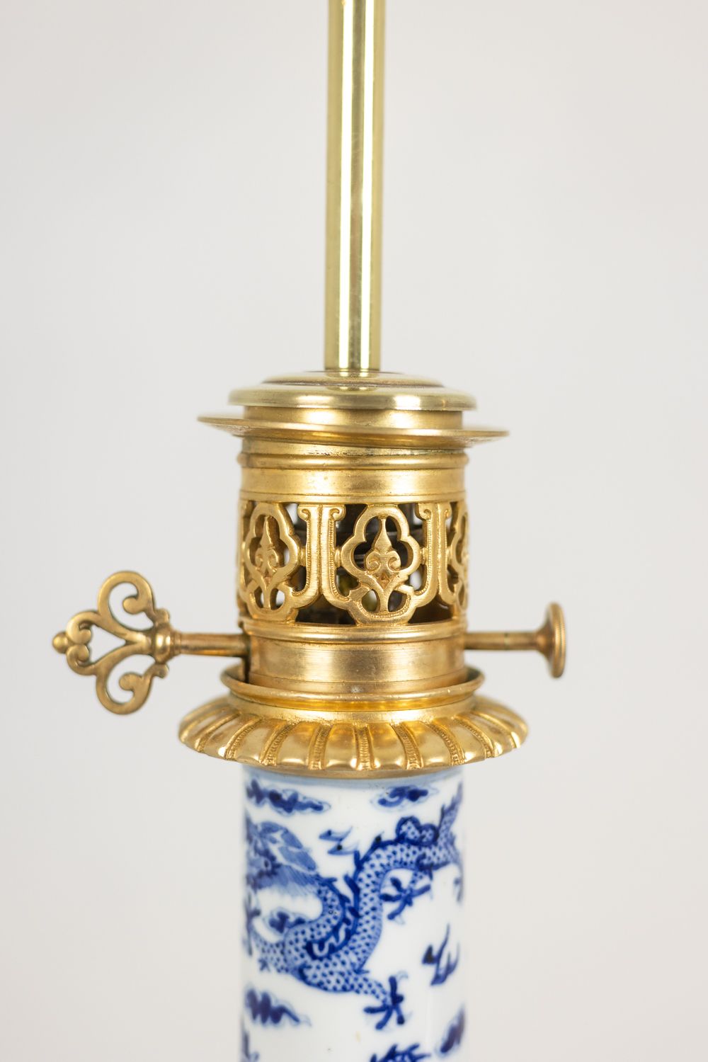 Pair Of Porcelain Lamps Decorated With Dragons, Gilt Bronze. Circa 1880 photo Lighting