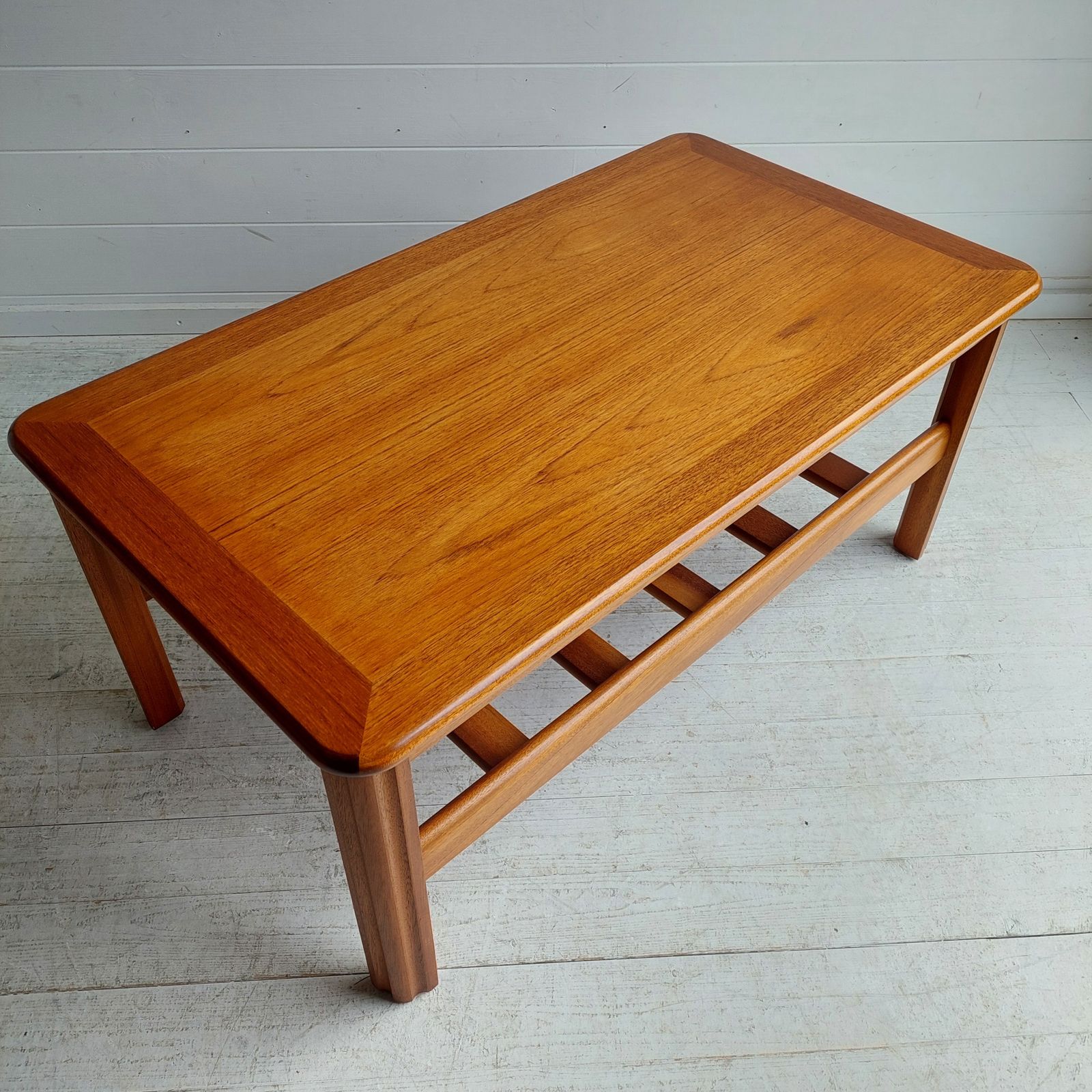 Mid Century Teak Two Tier Coffee Table With Slatted Magazine Rack. 60s Danish Gplan Style photo 260.0