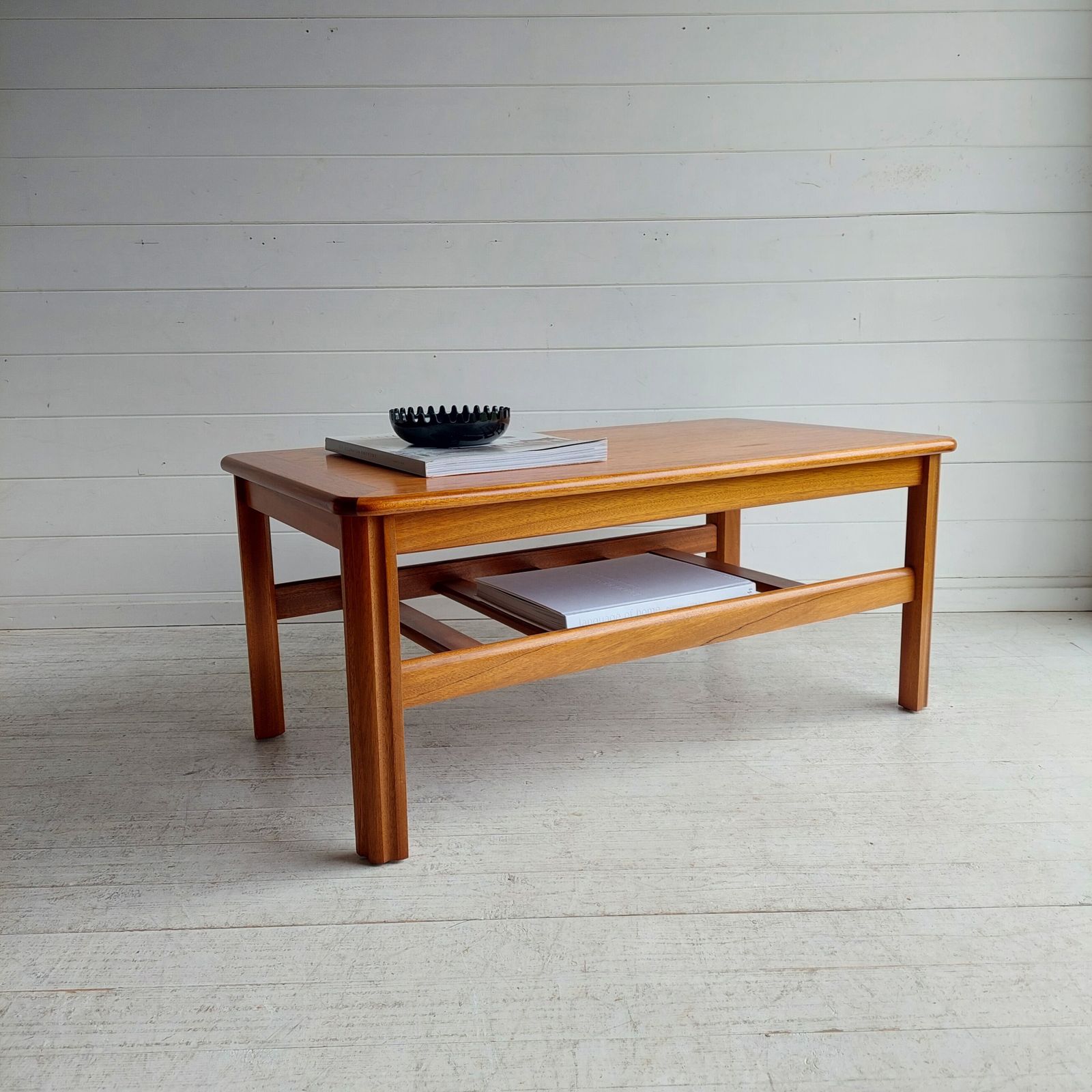 260.0 Mid Century Teak Two Tier Coffee Table With Slatted Magazine Rack. 60s Danish Gplan Style photo