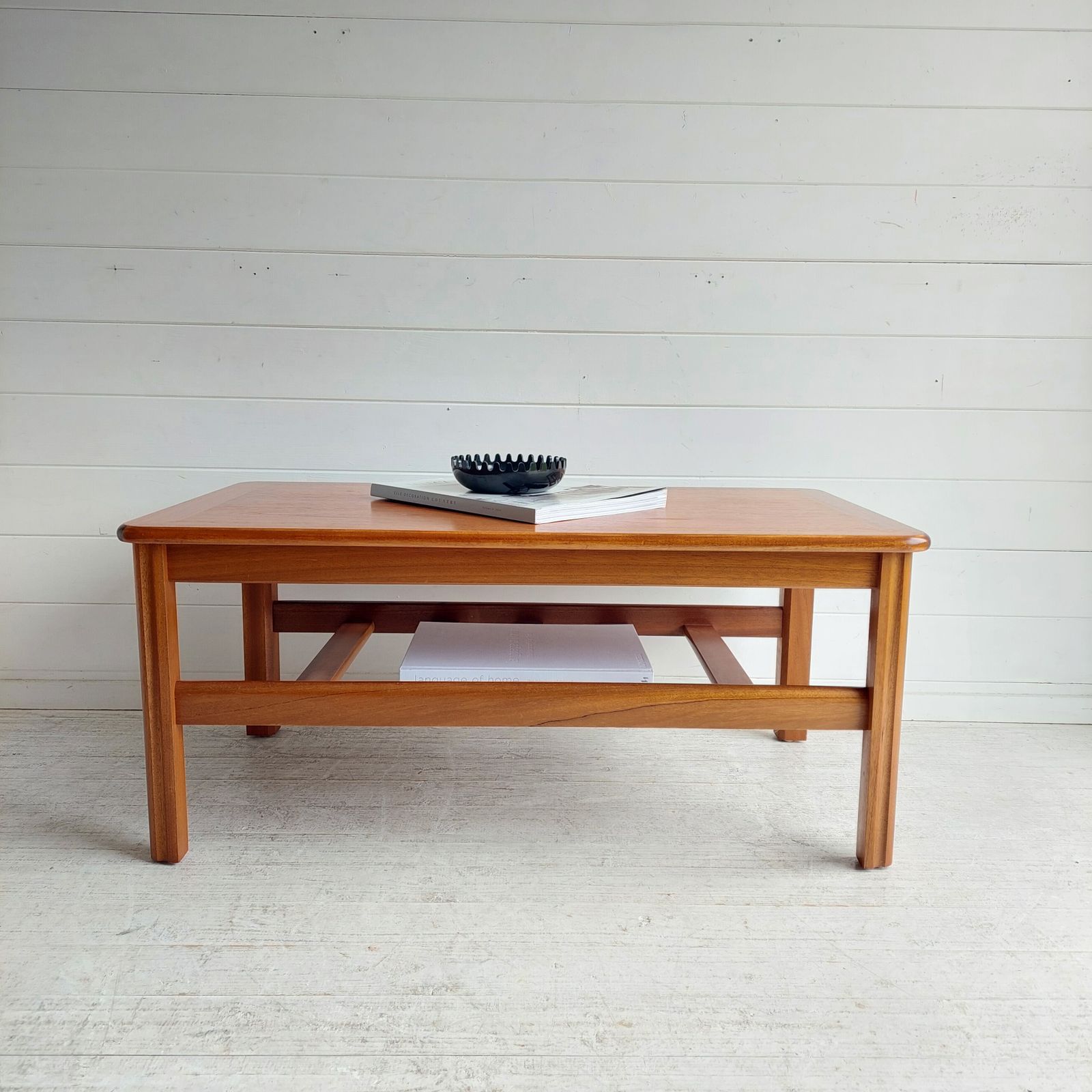 Mid Century Teak Two Tier Coffee Table With Slatted Magazine Rack. 60s Danish Gplan Style photo furniture