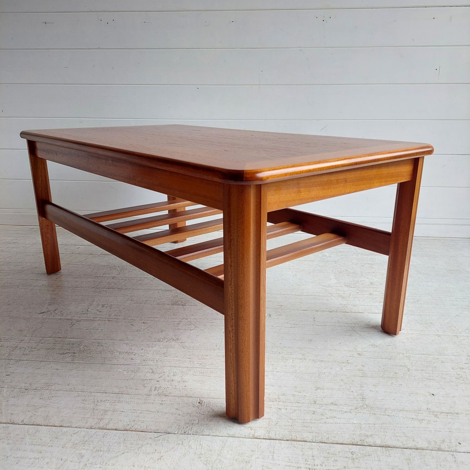 photo buy Mid Century Teak Two Tier Coffee Table With Slatted Magazine Rack. 60s Danish Gplan Style
