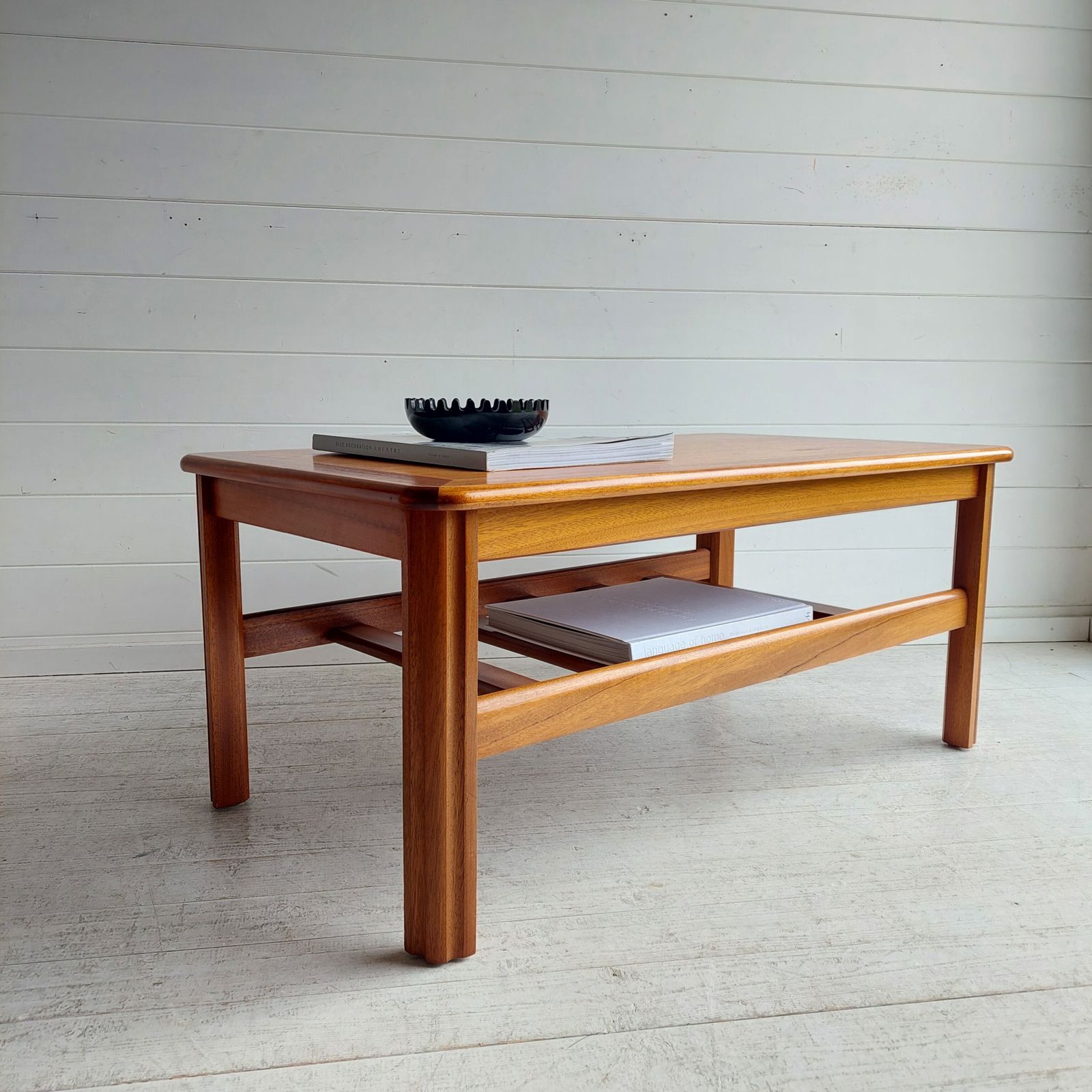 Mid Century Teak Two Tier Coffee Table With Slatted Magazine Rack. 60s Danish Gplan Style photo vintage