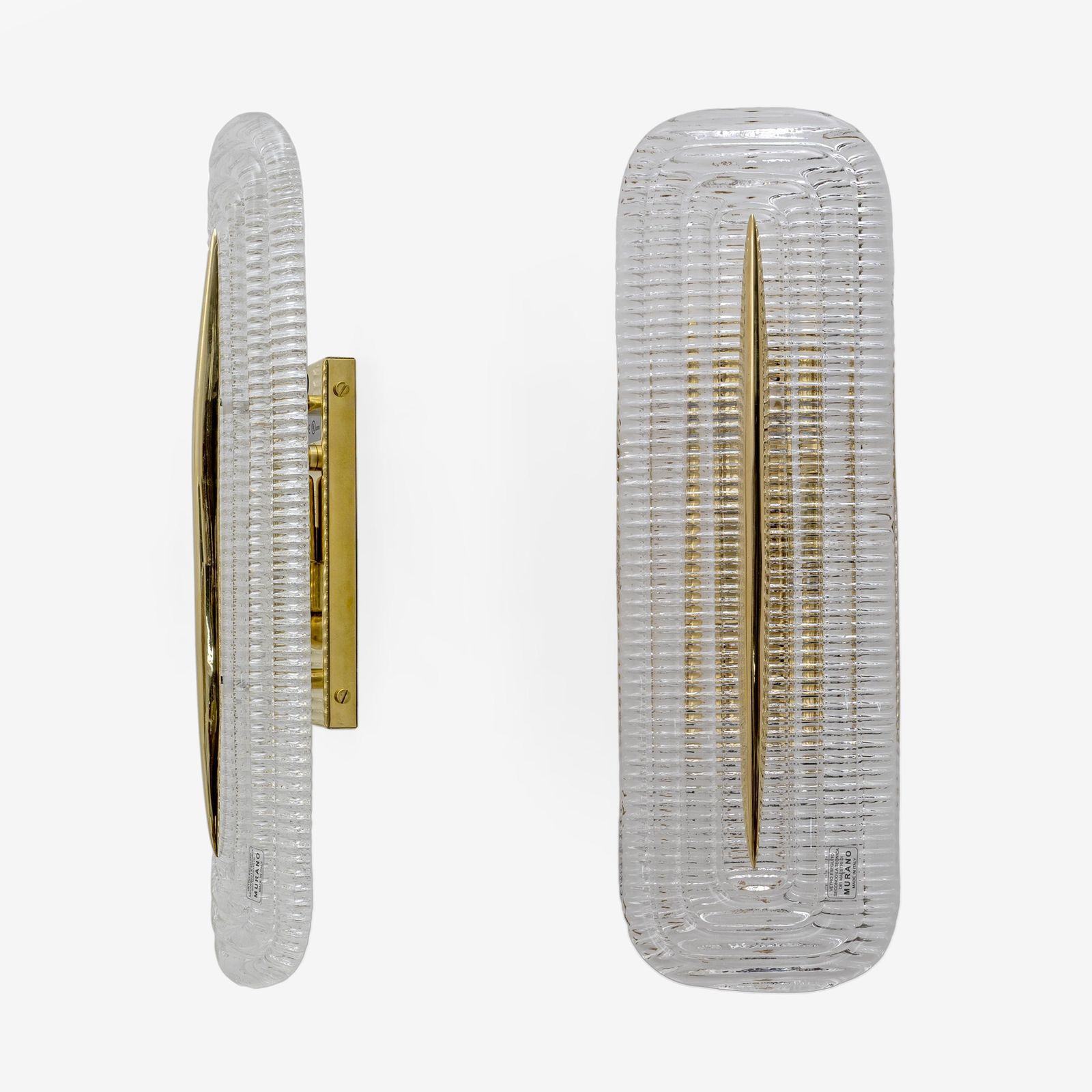 Pair Of Modern Murano Glass Transparent And Brass Sconces, Italy photo furniture