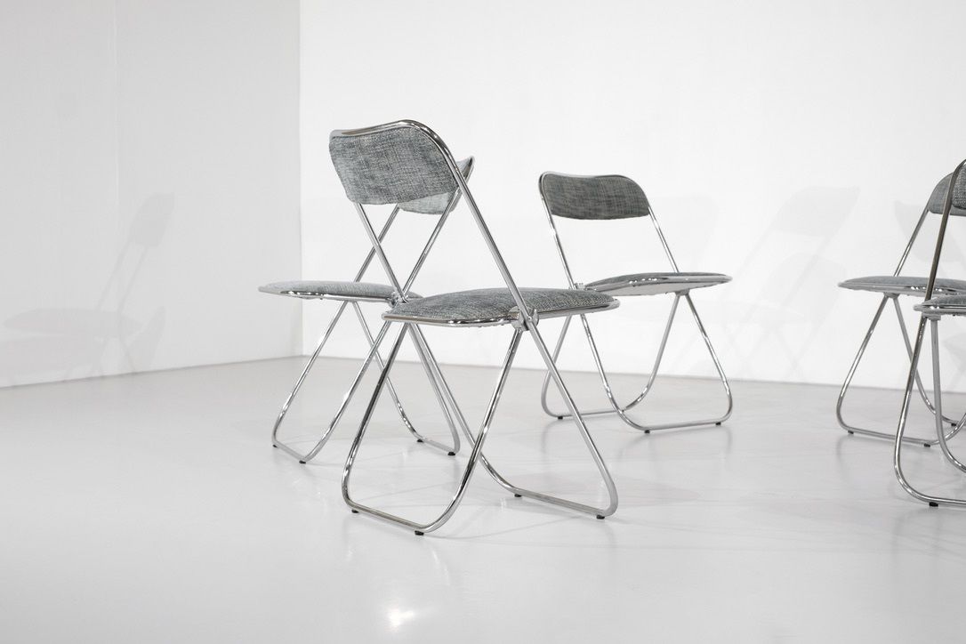 Set Of 9 Chrome Folding Chairs With Fabric From The 1970s. photo vinterior