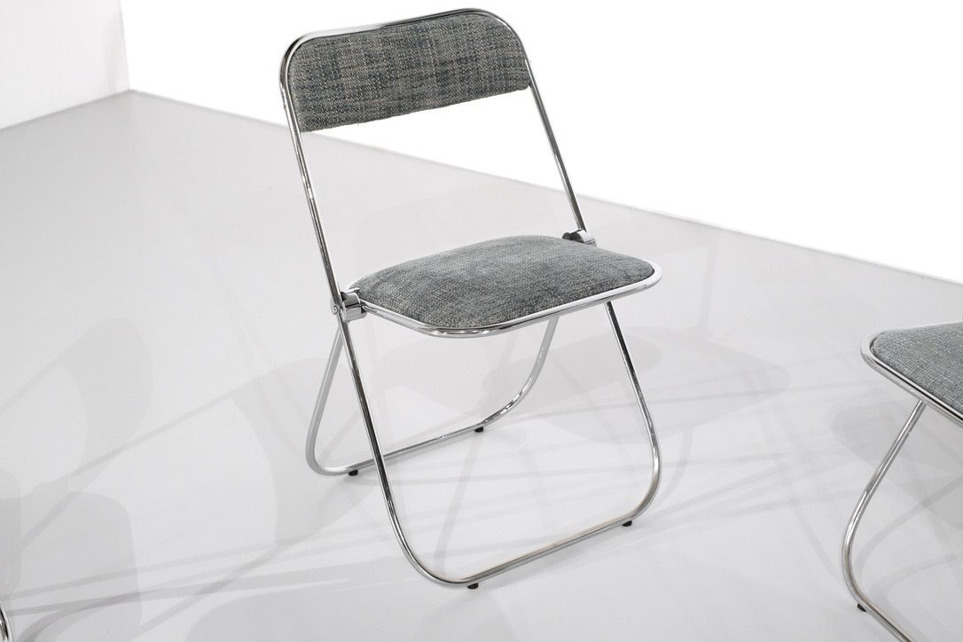 Set Of 9 Chrome Folding Chairs With Fabric From The 1970s. photo buy