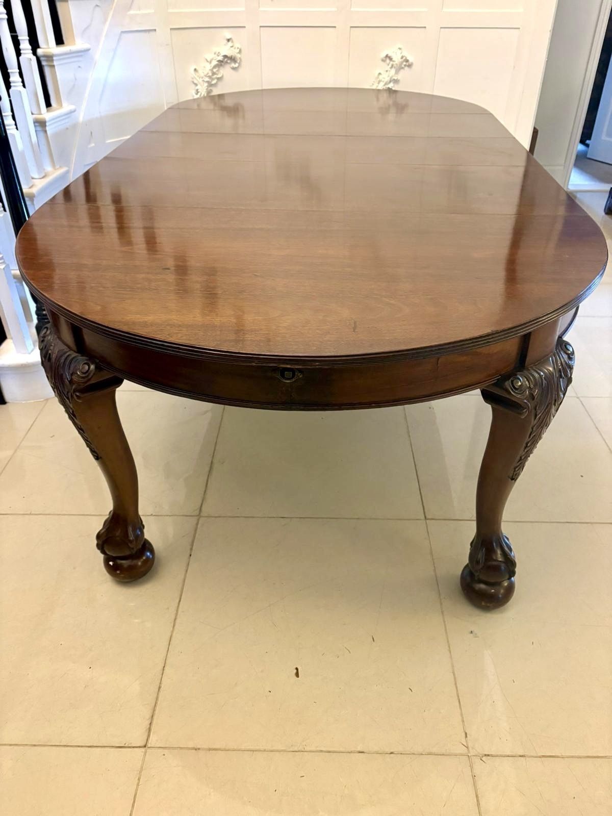 4450.0 Antique Quality 19th Century 10 Seater Figured Mahogany Extending Dining Table With Carved Claw And Ball Legs photo