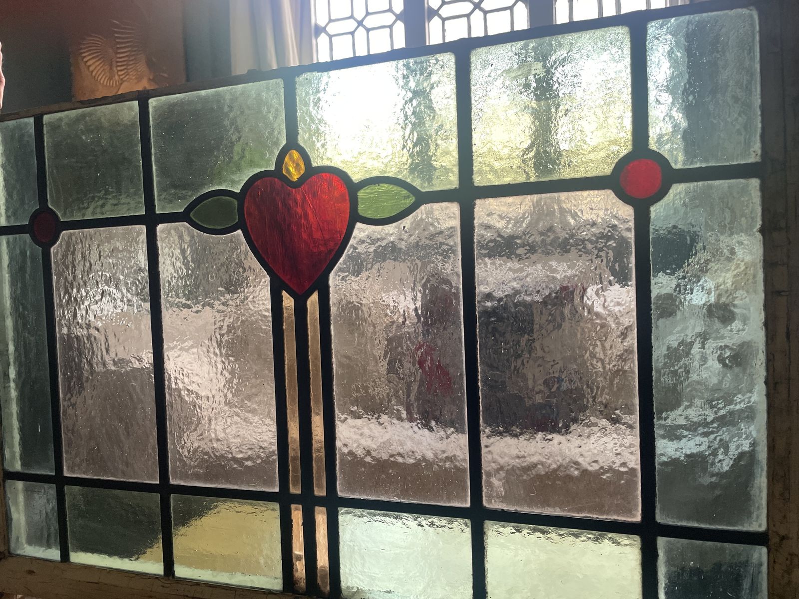 Edwardian Stained Glass Window Panel C.1910(original Frame, Large) 1e photo furniture