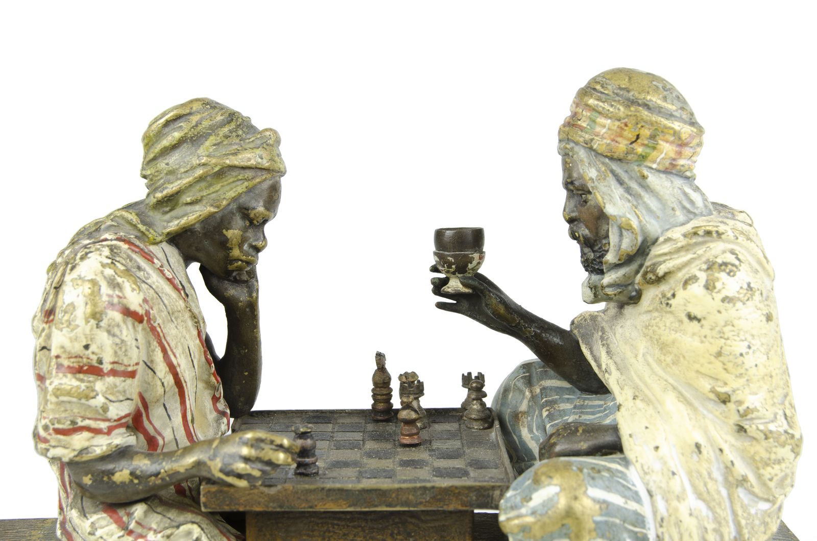 Late 19th Century Vienna Secession Cold Painted Bronze Small Sculpture Of Two Men Playing Chess By Franz Bergmann/Nam Greb, Austria photo furniture