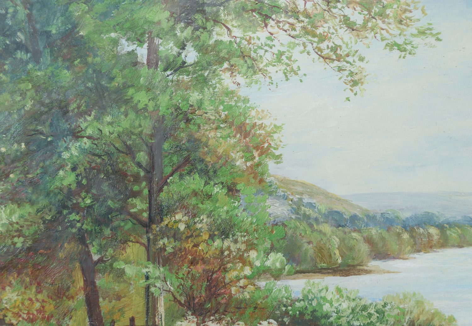 Small Antique English Acrylic Painting Picture Of A River Landscape Scene By J. Phipps (Circa 1930) photo vintage