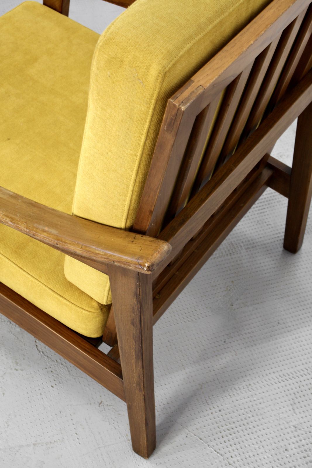 Midcentury Italian Armchair In Teak And Mustard Velvet. photo Furniture