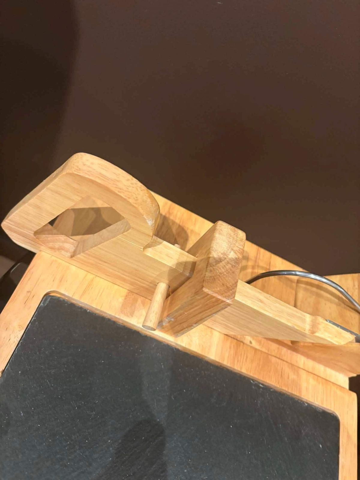 photo for sale Vintage French Saucisson Guillotine – Beech Wood Salami Slicer, Stainless Steel Blade